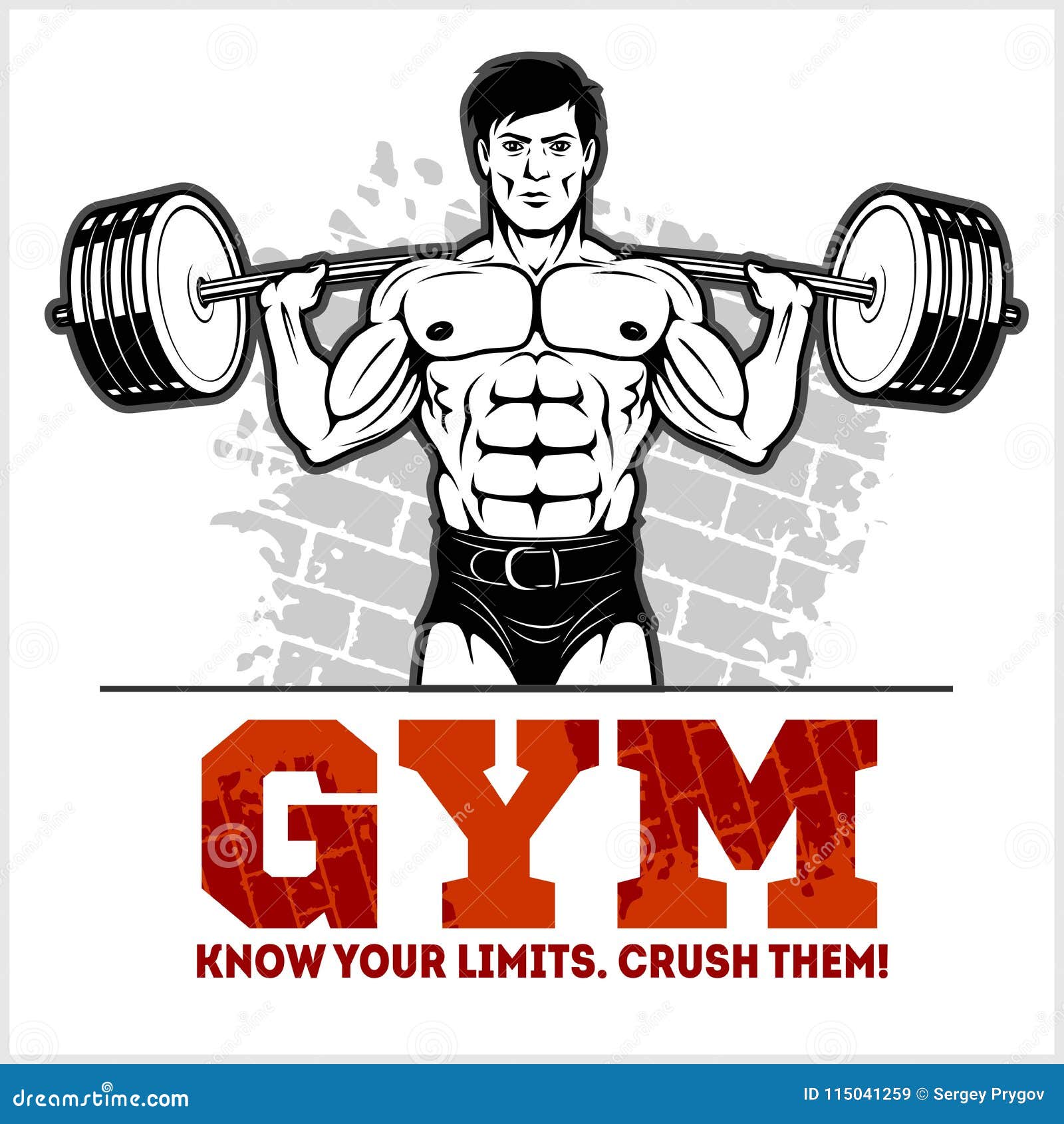 Bodybuilder with Barbell Working Out, Hard Training Stock Vector ...
