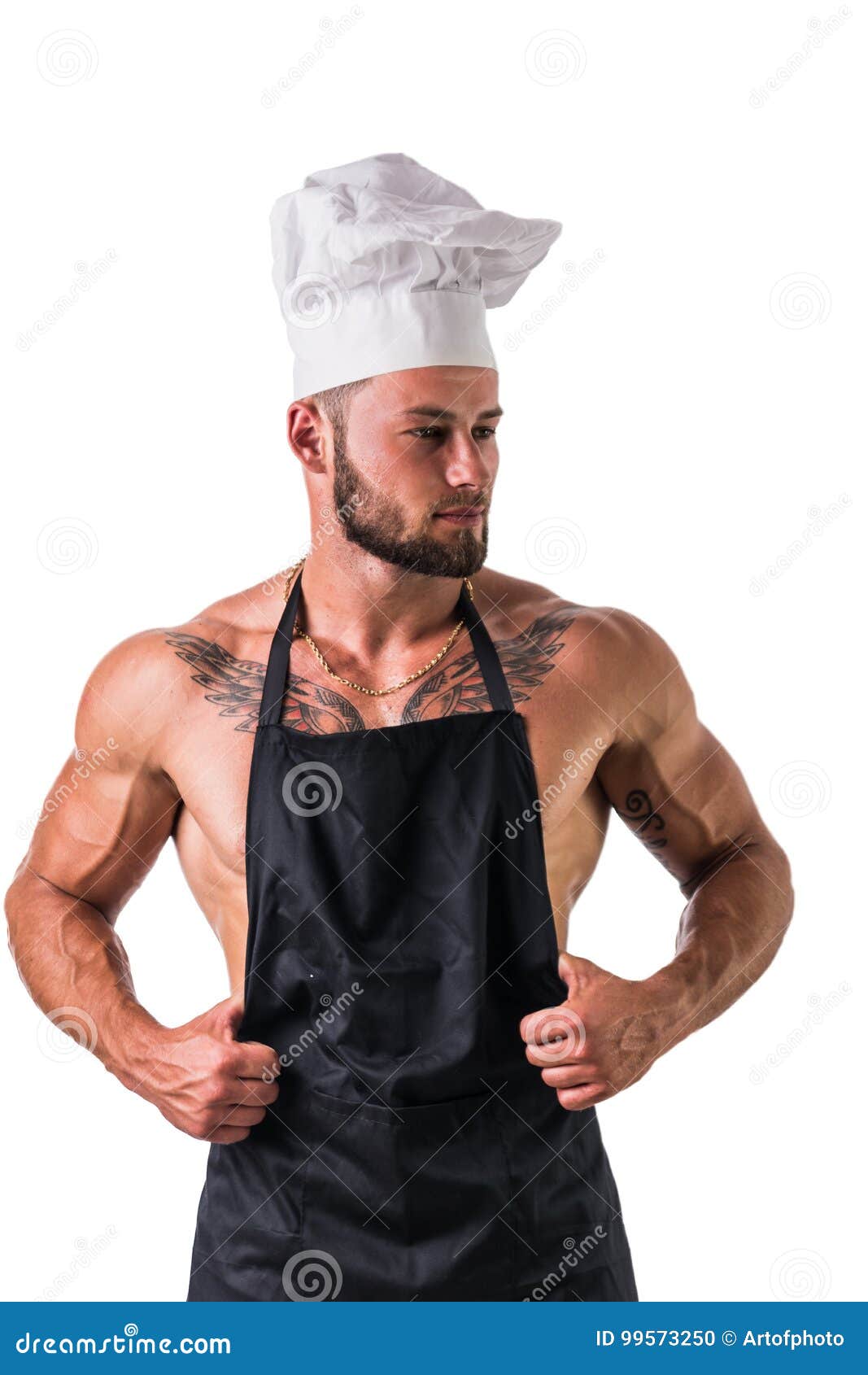 Shirtless Male Cooker With Apron Posing In A Kitchen Stock Images My Xxx Hot Girl 