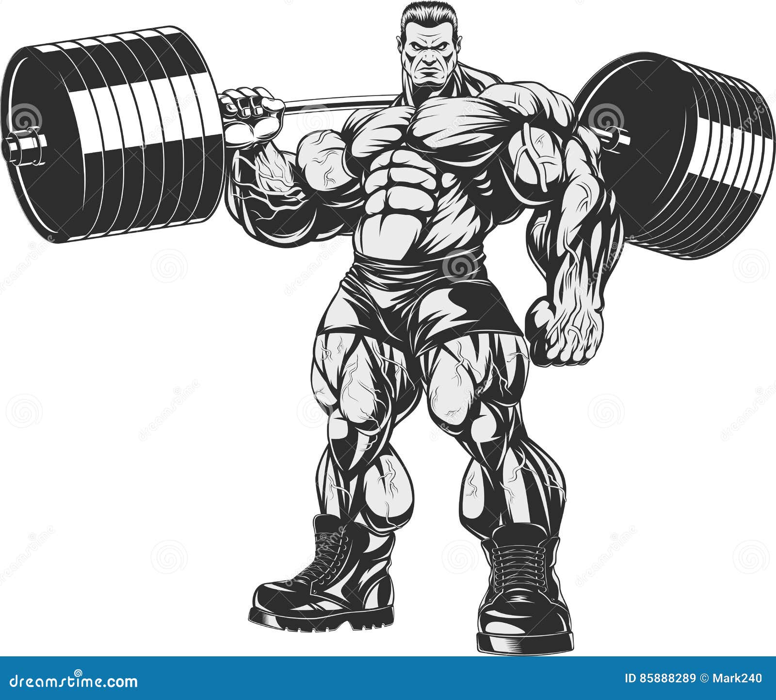 Bodybuilder com barbell ilustração do vetor. Ilustração de cara 85888289