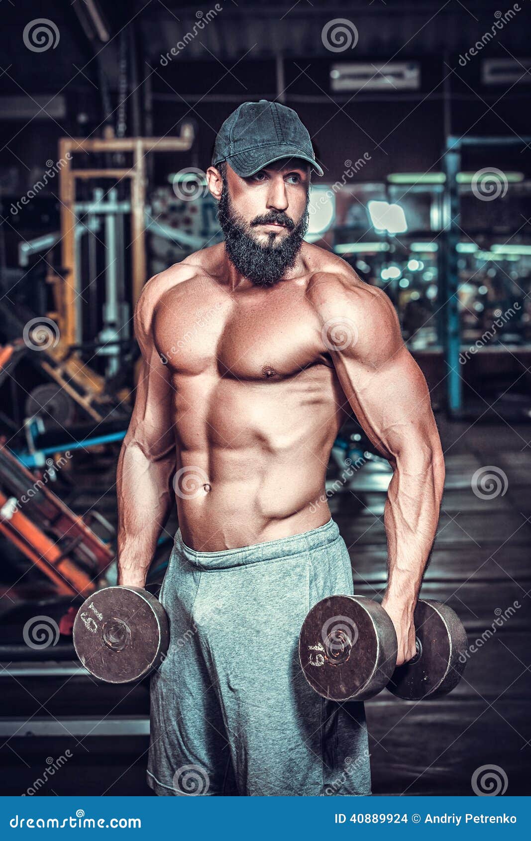 Bodybuilder Doing Exercises with Dumbbells Stock Photo Image of