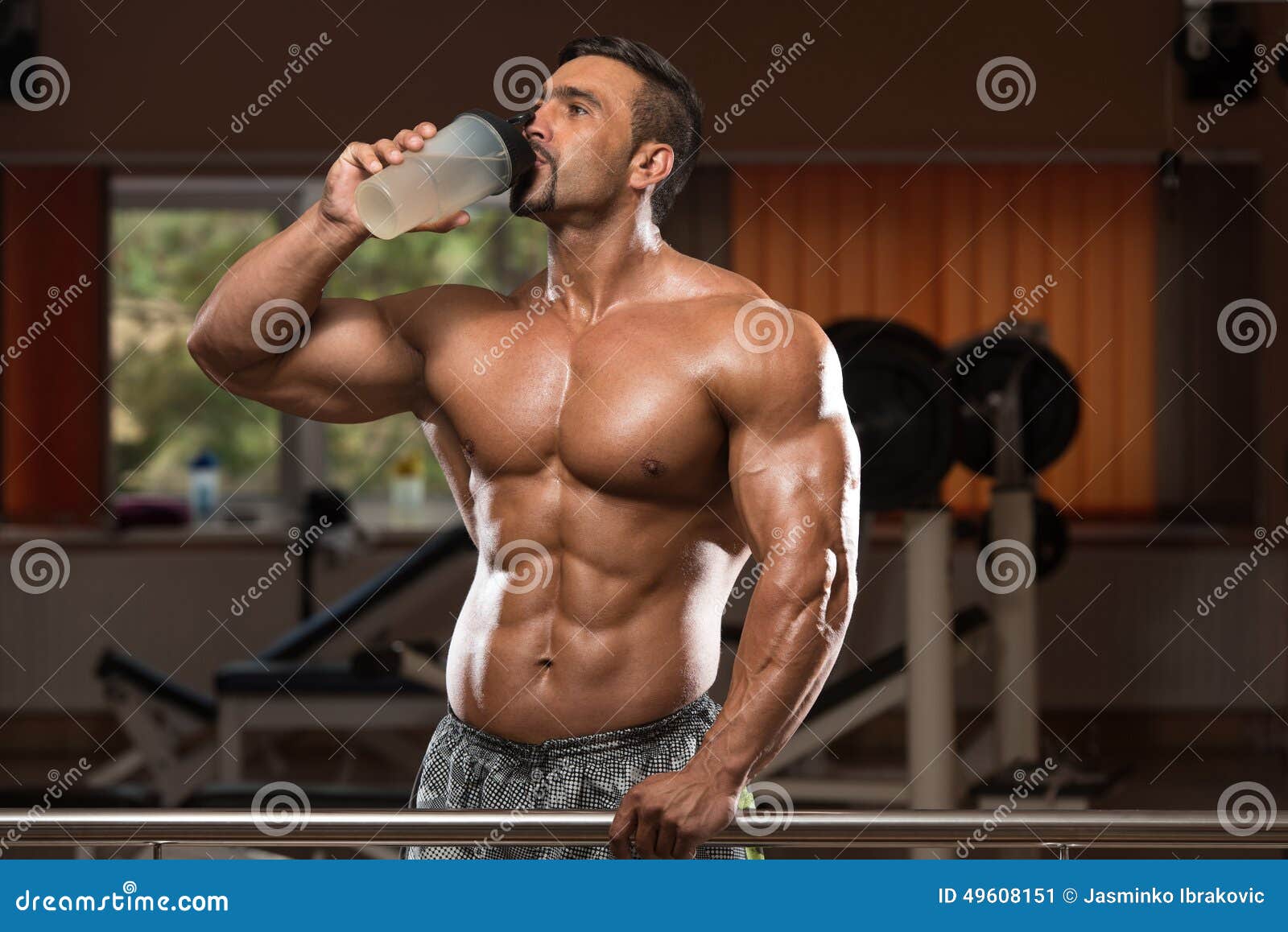 Bodybuilder Drinking Water from Shaker Stock Image Image of fitness