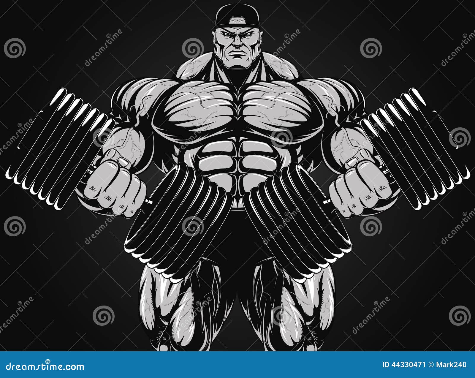 Vector illustration, bodybuilder with dumbbell.