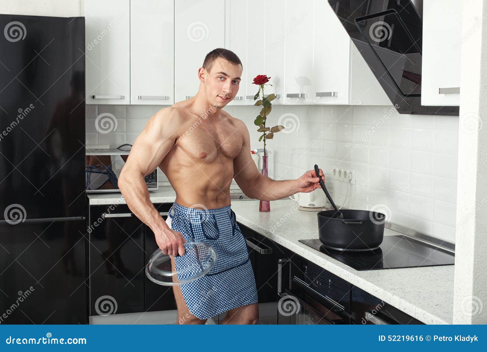 Two Handsome Chefs With Apron On Naked Muscular Body With 