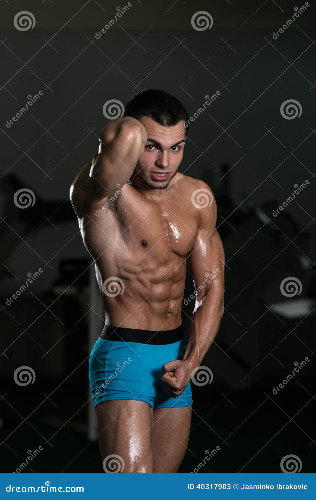 Bodybuilder Performing Front Abdominal Thigh Poses Stock Image Image
