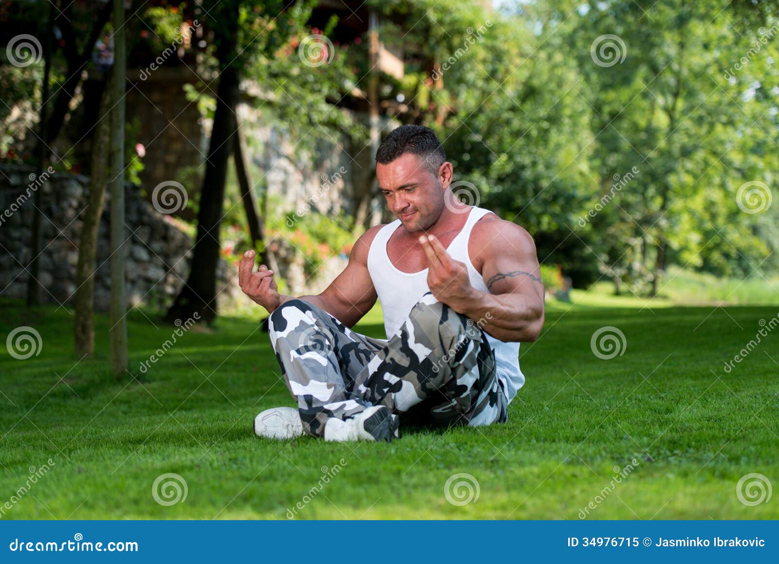 Bodybuilder Practicing Yoga Stock Image Image of lotus, leisure 34976715