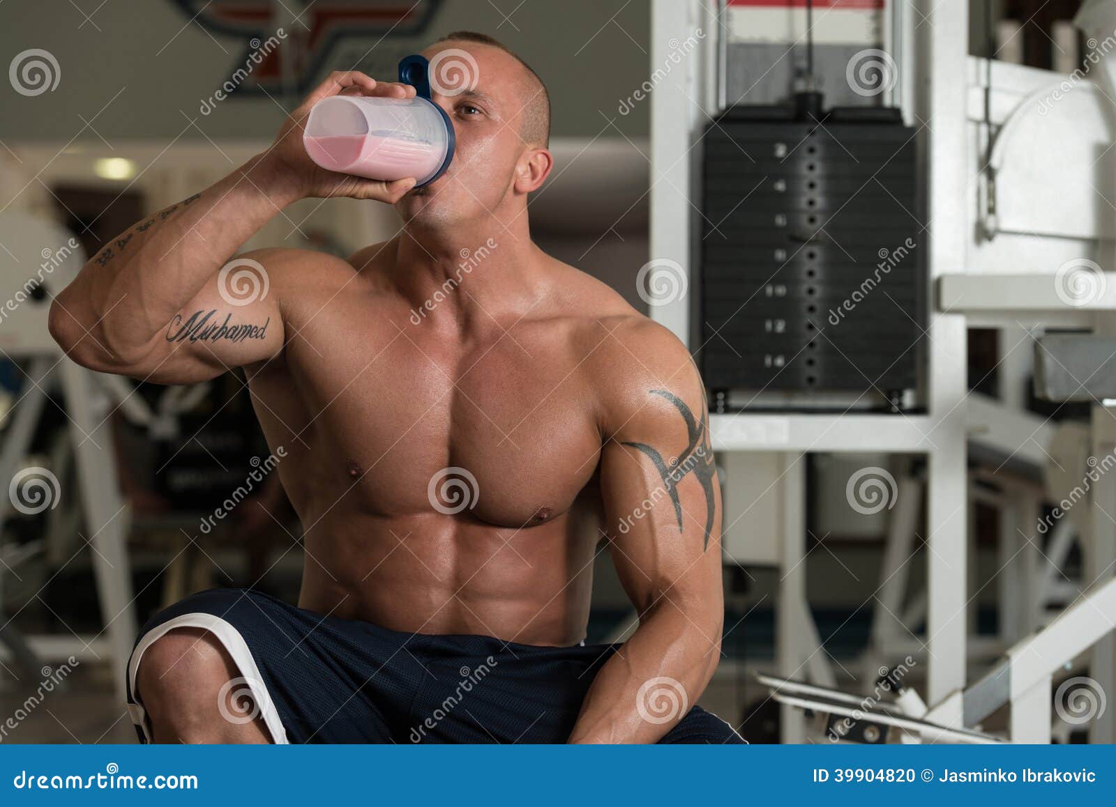 Bodybuilder with Protein Shaker Stock Photo Image of bottle