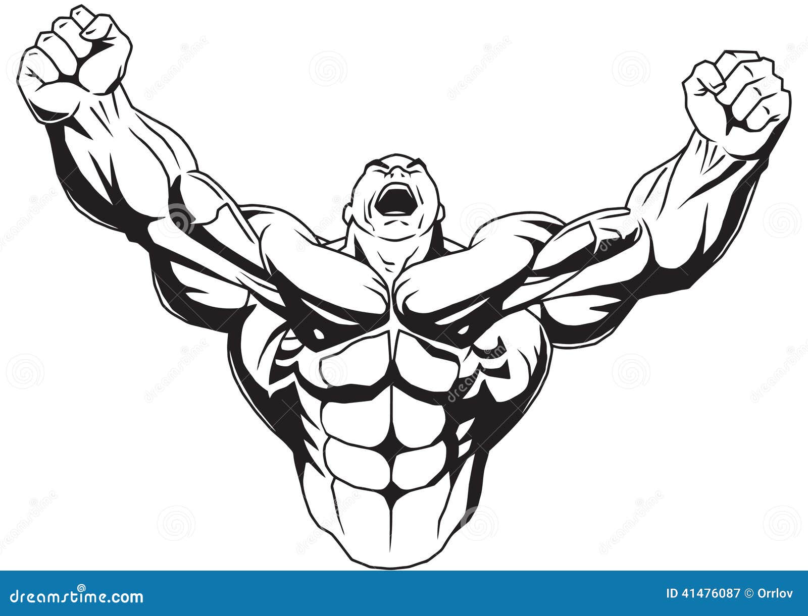 Bodybuilder Raises Muscular Arms Stock Vector - Illustration of pain