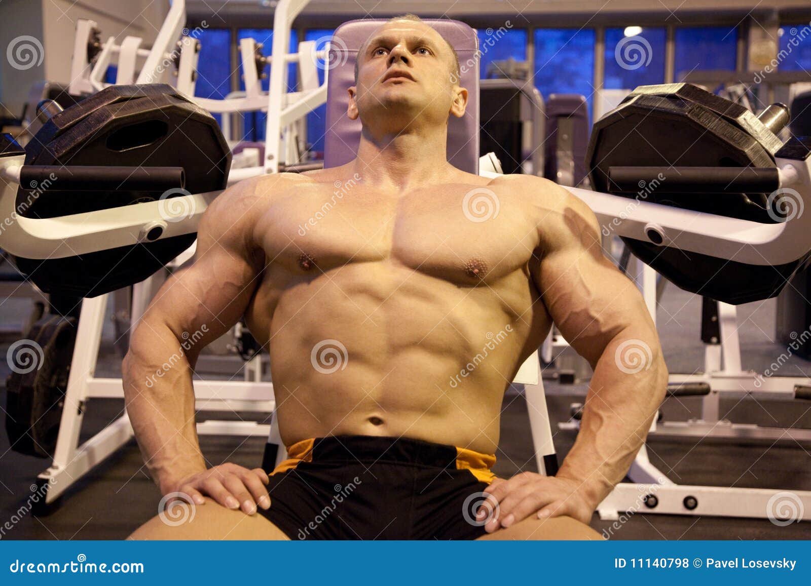 Bodybuilder Rests in Training Room Stock Photo Image of heavy, person