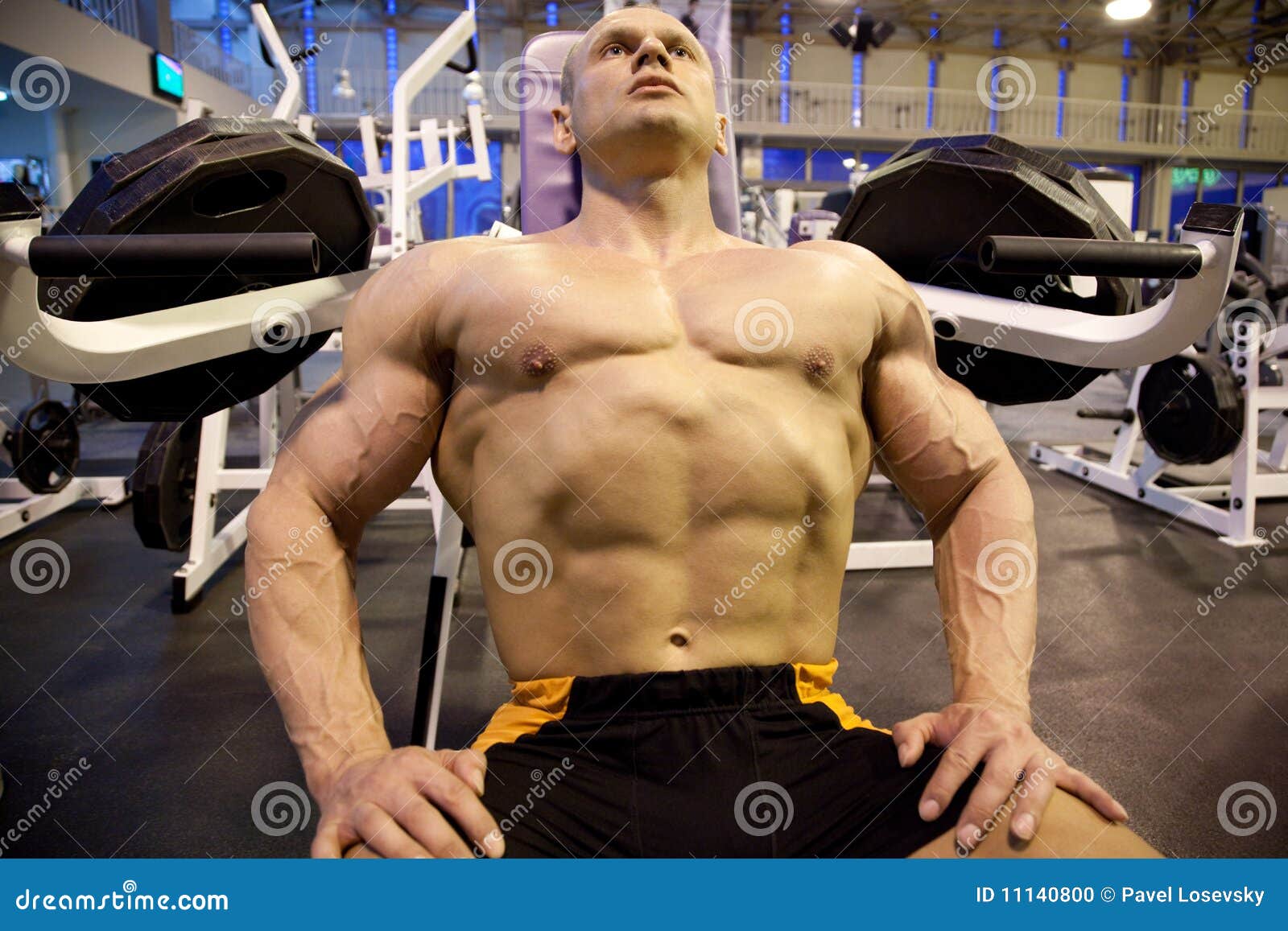 Bodybuilder Rests in Training Room Stock Photo Image of heavy
