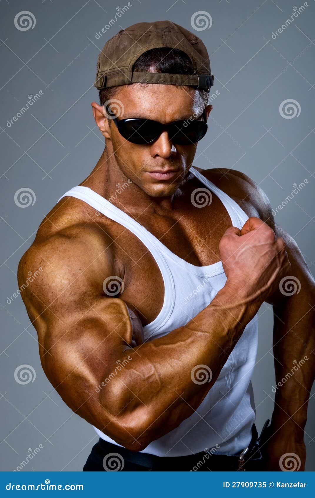 Bodybuilder Strong Athletic Man Show Muscle Arm Stock Image Image of