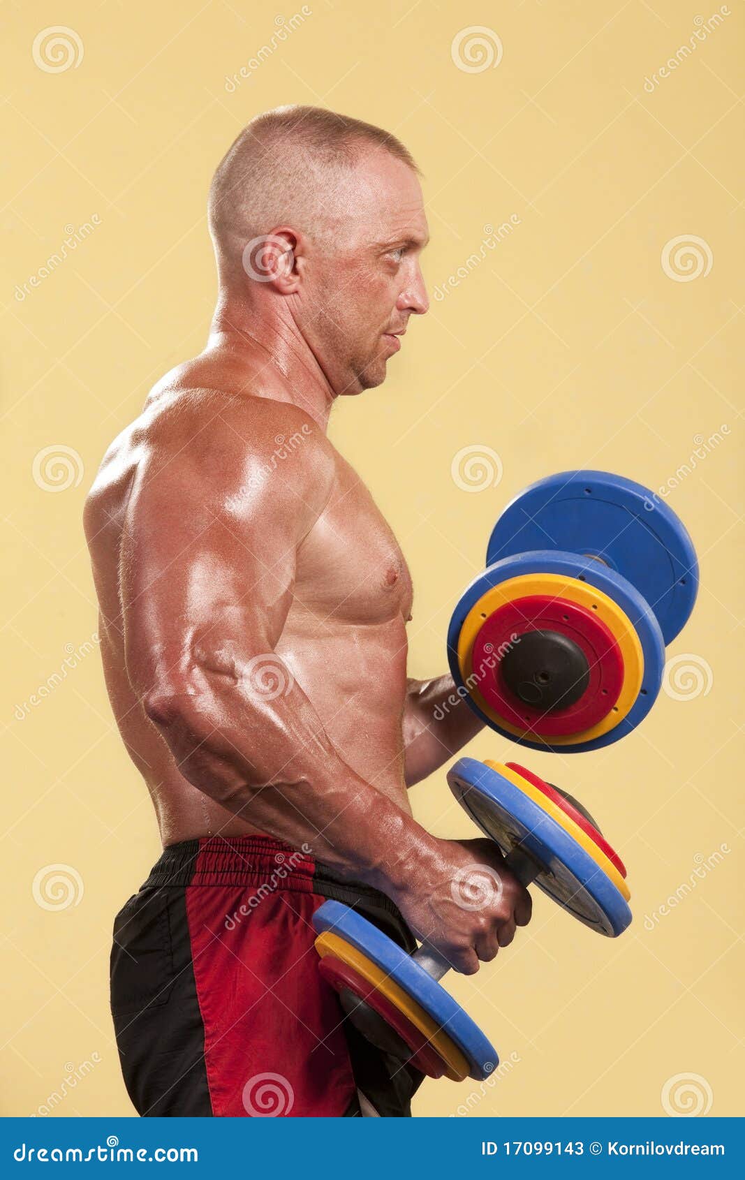 Bodybuilder Training with Dumbbells Stock Image - Image of lifting