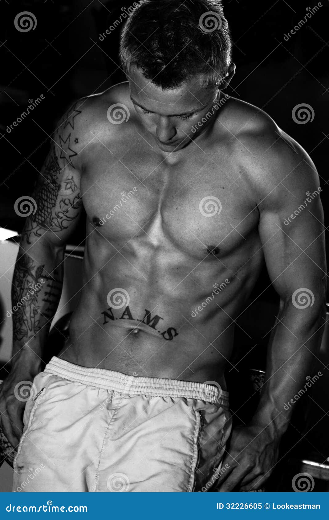 Bodybuilder after Training in the Gym Stock Image Image of meditating