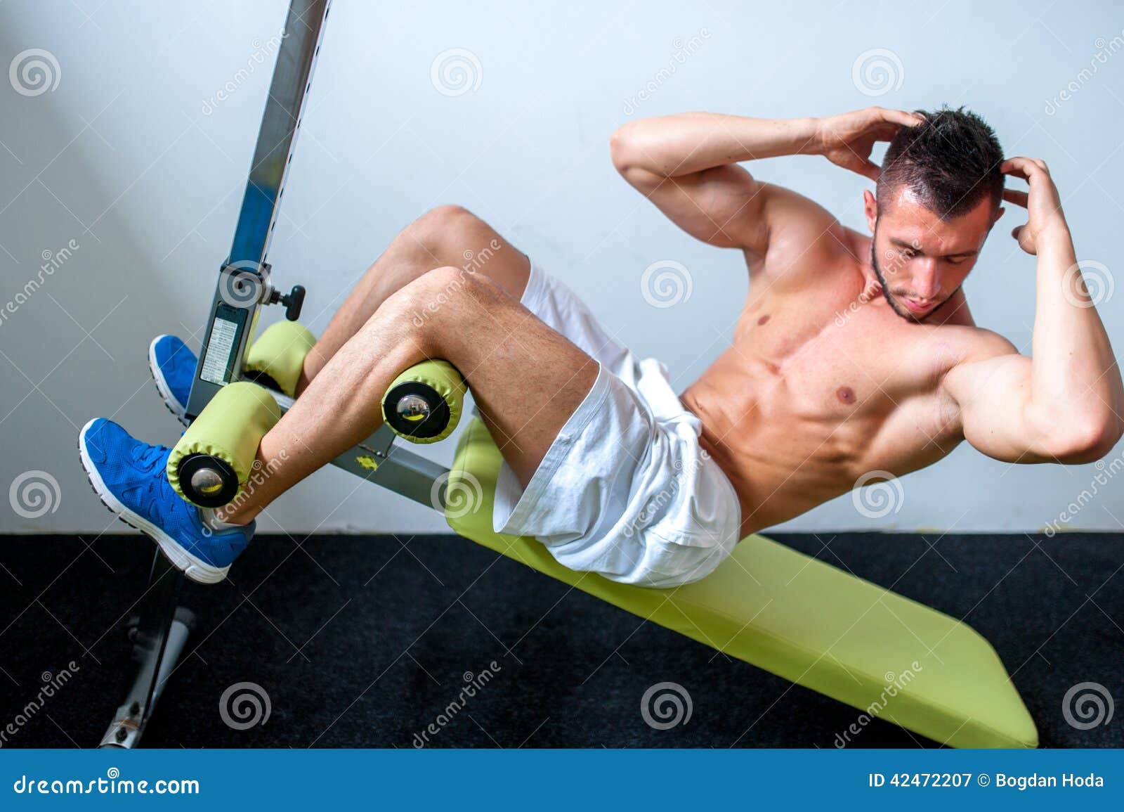 Bodybuilder Working the Abs at the Gym Stock Image Image of builder