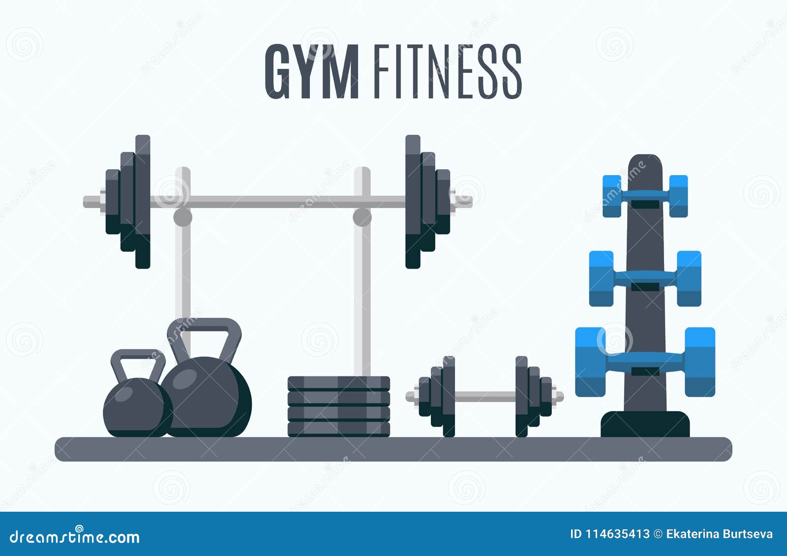 Bodybuilding Equipment. Flat Design Icons on Fitness Gym Exercise