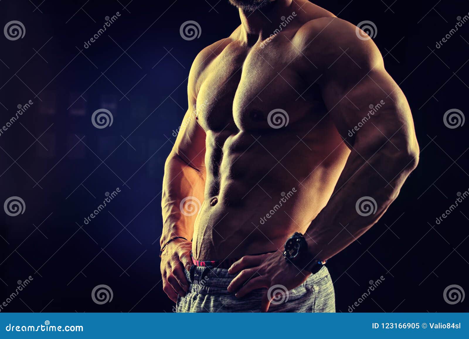 Bodybuilding Fitness Concept Strong Man Fit And Healthy Muscular Male Body With Abdominal Muscles Stock Image Image Of Healthy Health