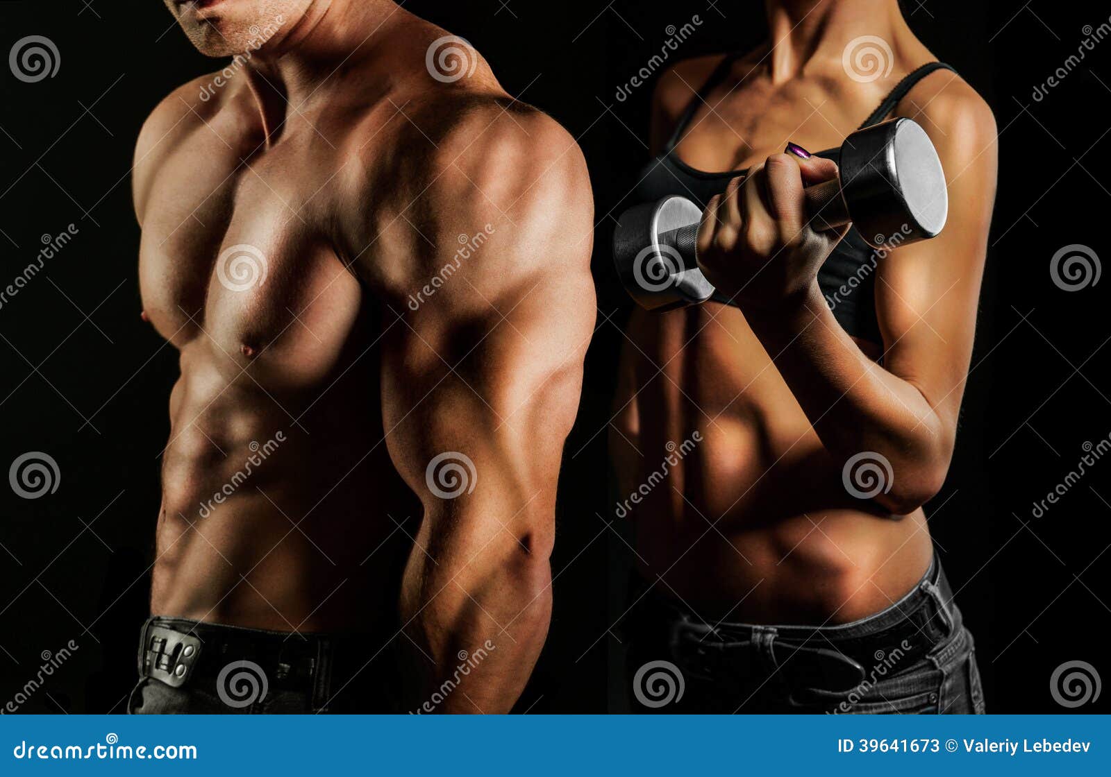 Bodybuilding. Man Och Kvinna Fotografering för Bildbyråer - Bild av