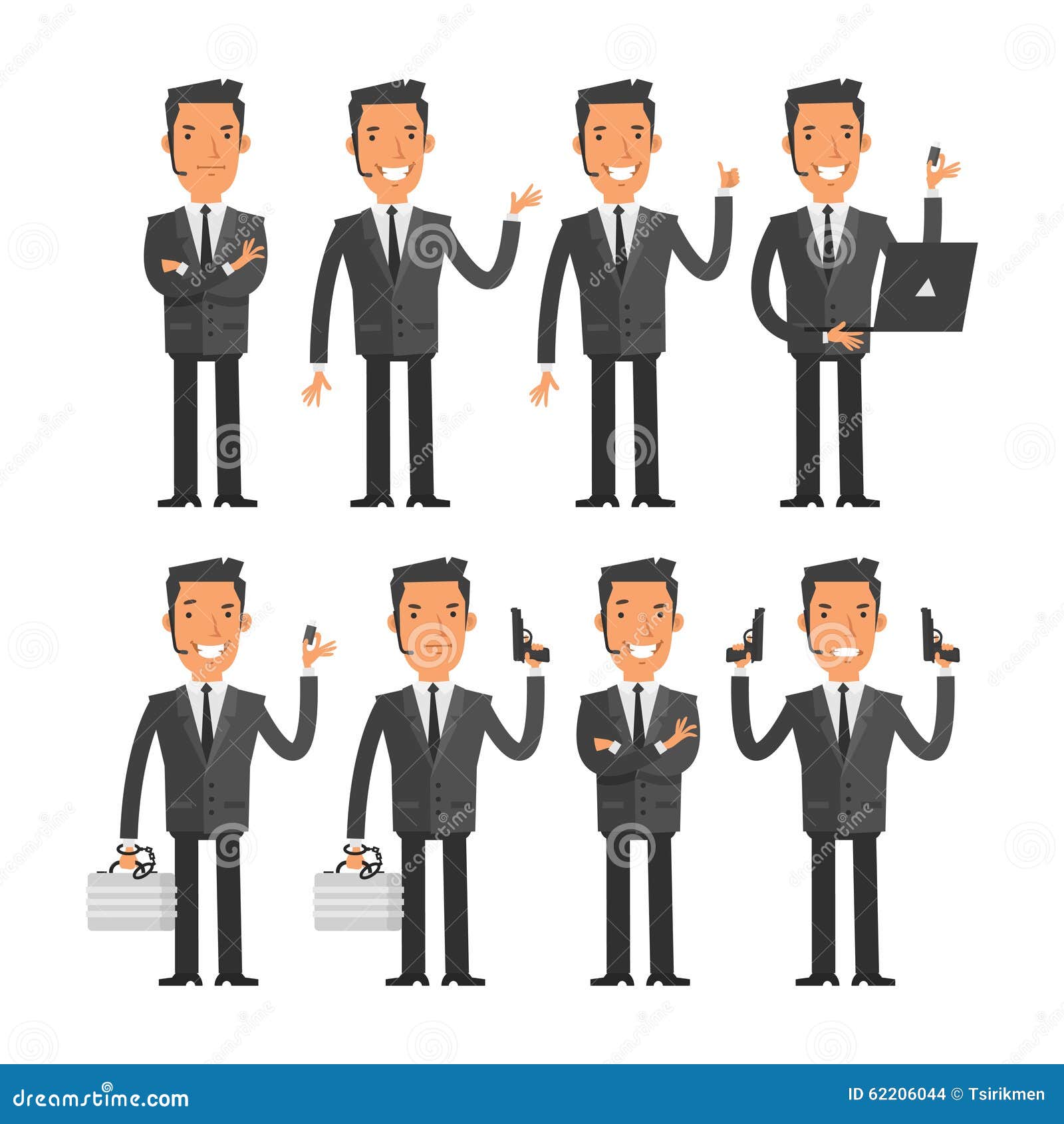 Bodyguard in Different Poses Stock Vector Illustration of work