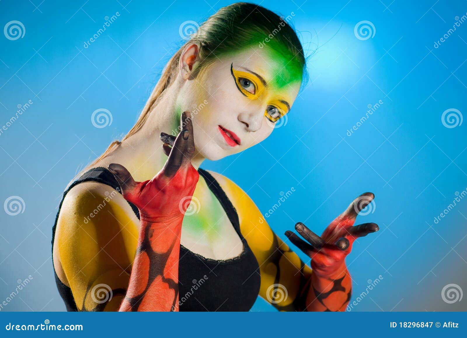 Bodypainting stock image. Image of female, dressing, paintbrush 18296847