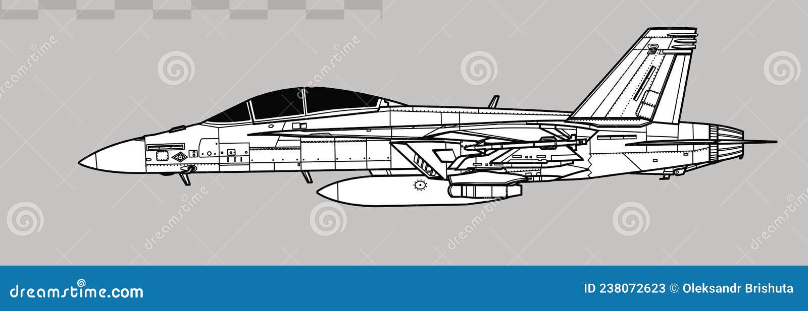 boeing f/a-18f super hornet.  drawing of multirole fighter aircraft. 