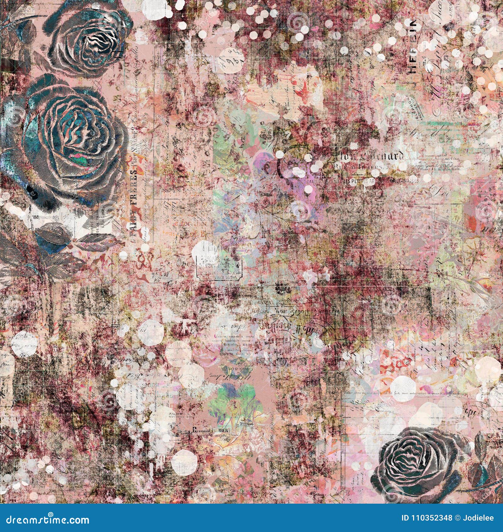 bohemian gypsy floral antique vintage grungy shabby chic artistic abstract graphical background with roses