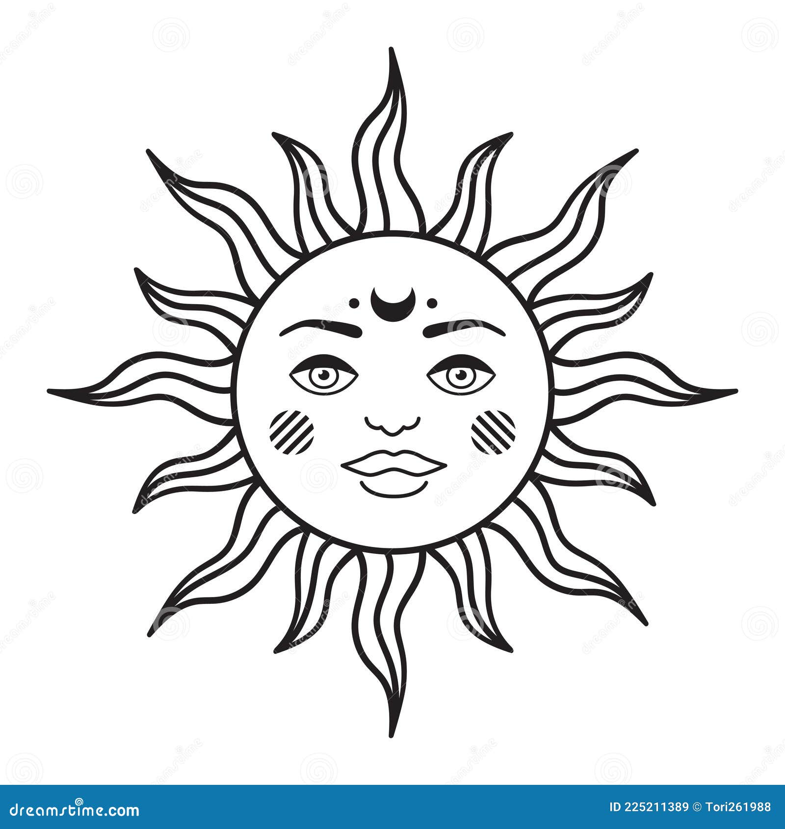 Bohemian Illustration Celestial Vintage Design Sun With Face