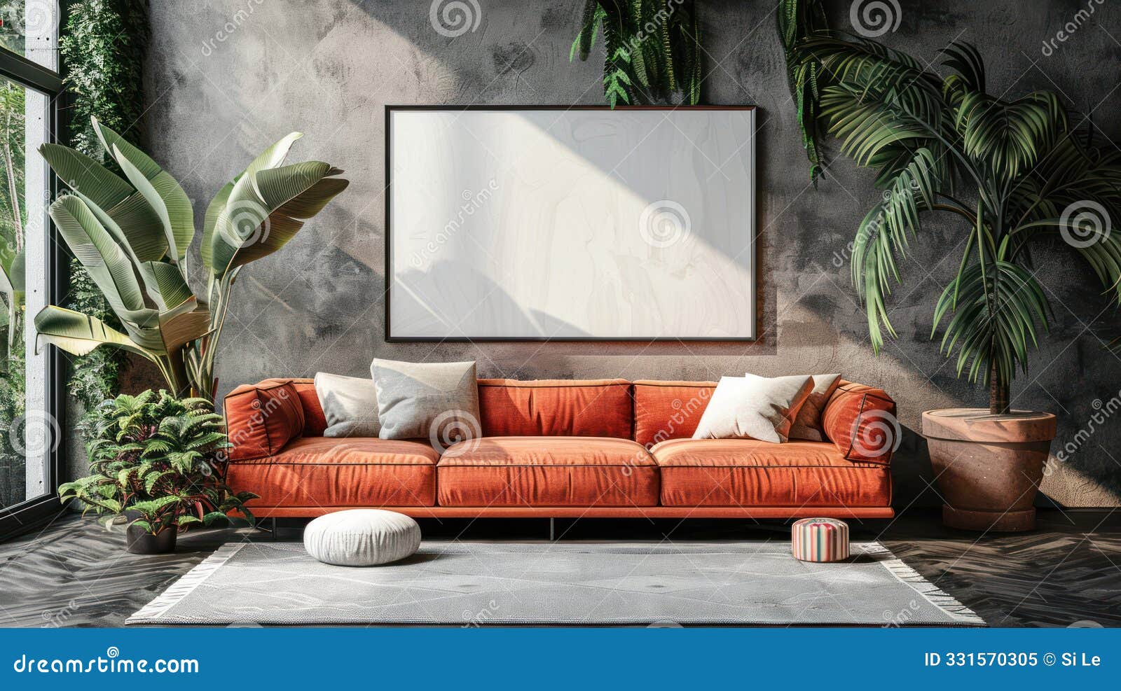 bohemian poster frame in modern living room interior - 3d render