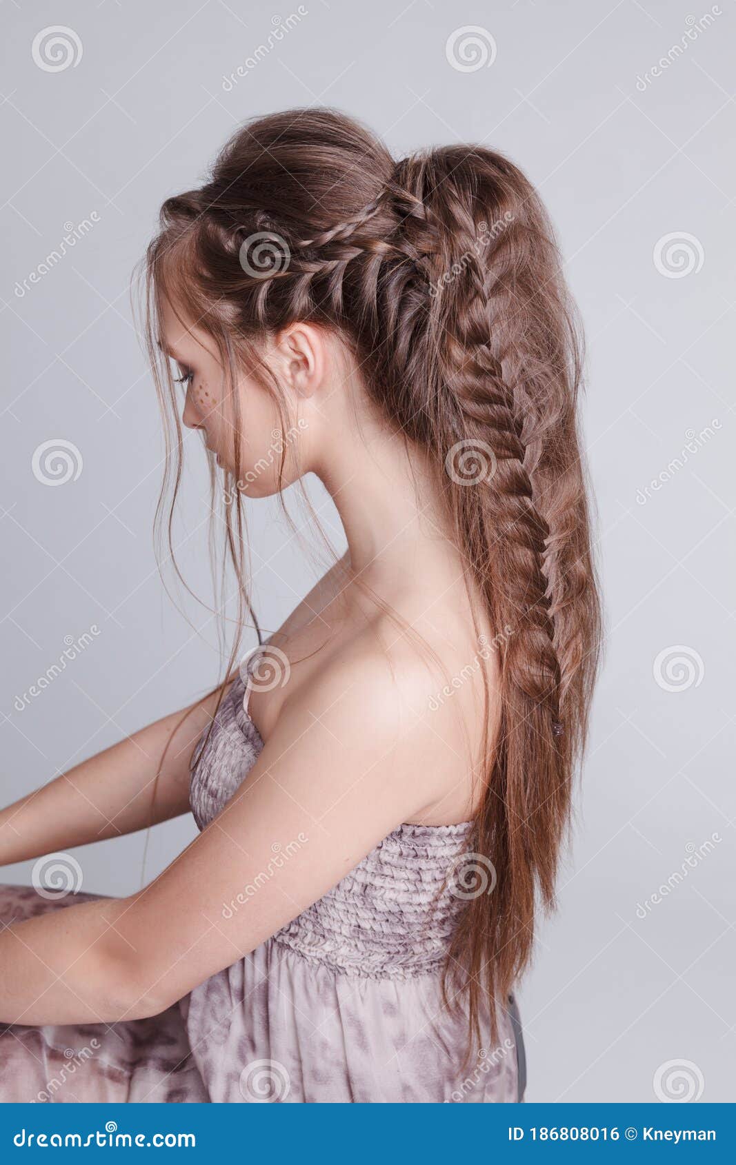 Bohemian Style. Women Hairstyle with Braid , Romantic. Grey Background. Stock Photo - Image of hairstyle, curly: 186808016 Bohemian Style. Women Hairstyle with Braid , Romantic. Grey Background. Stock Photo - Image of hairstyle, curly: 186808016