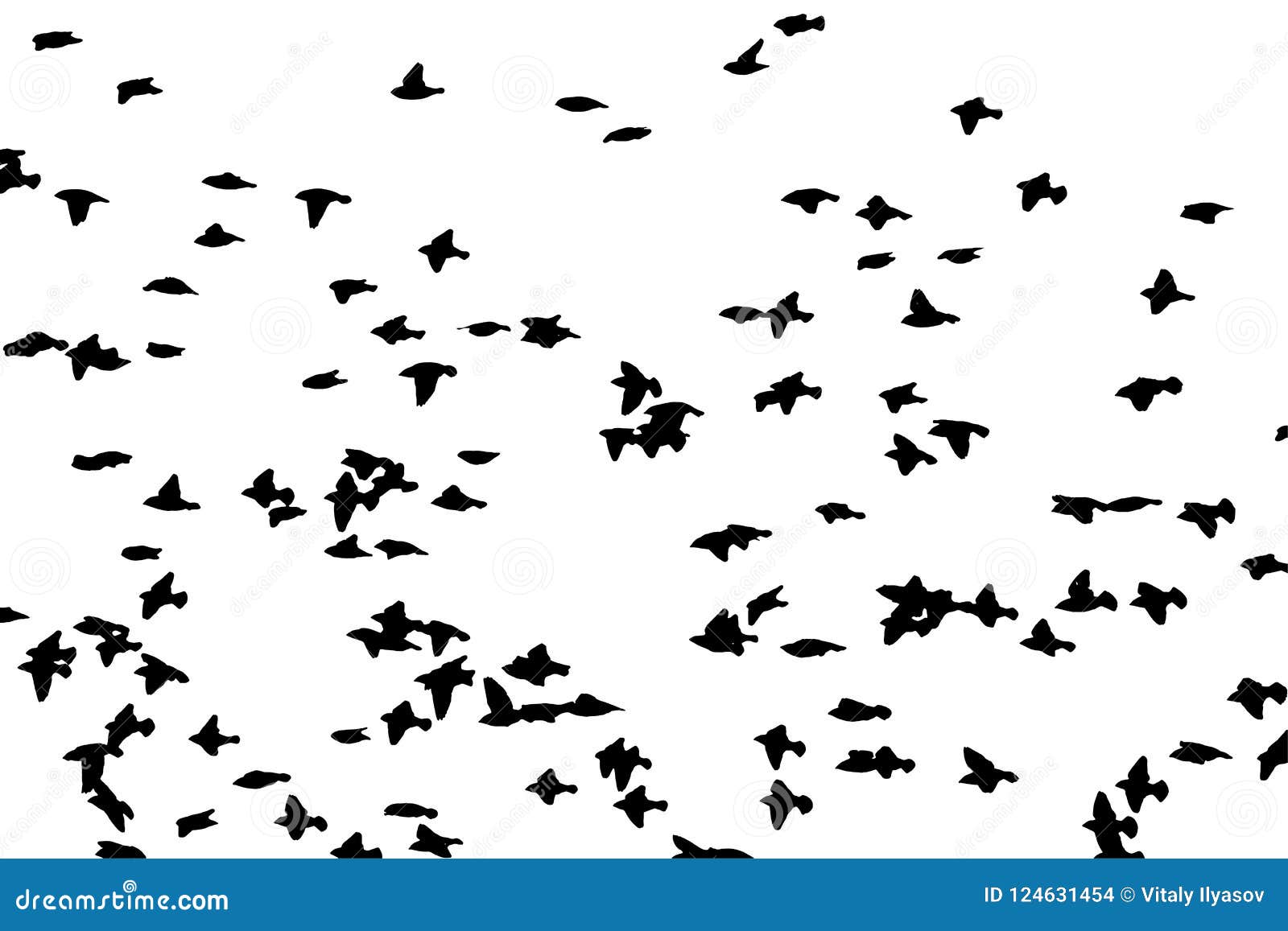 Bohemian Waxwing in Flight. Vector Silhouette a Flock of Birds Stock ...