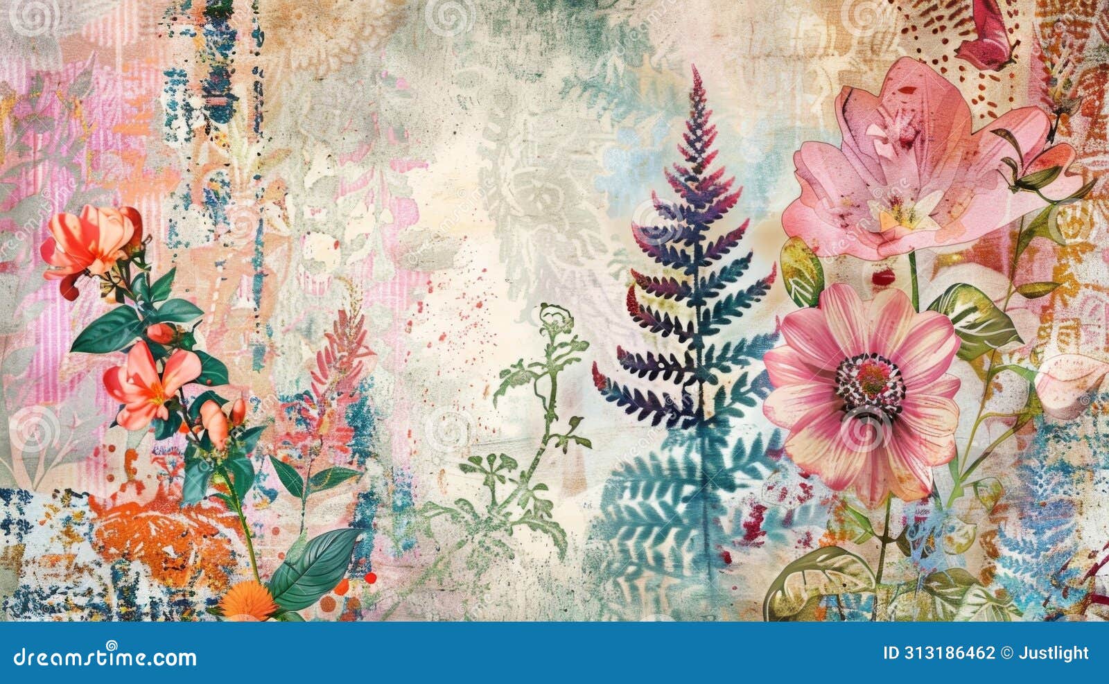 a bohemianinspired background featuring a variety of colorful floral and botanical prints for a freespirited vibe