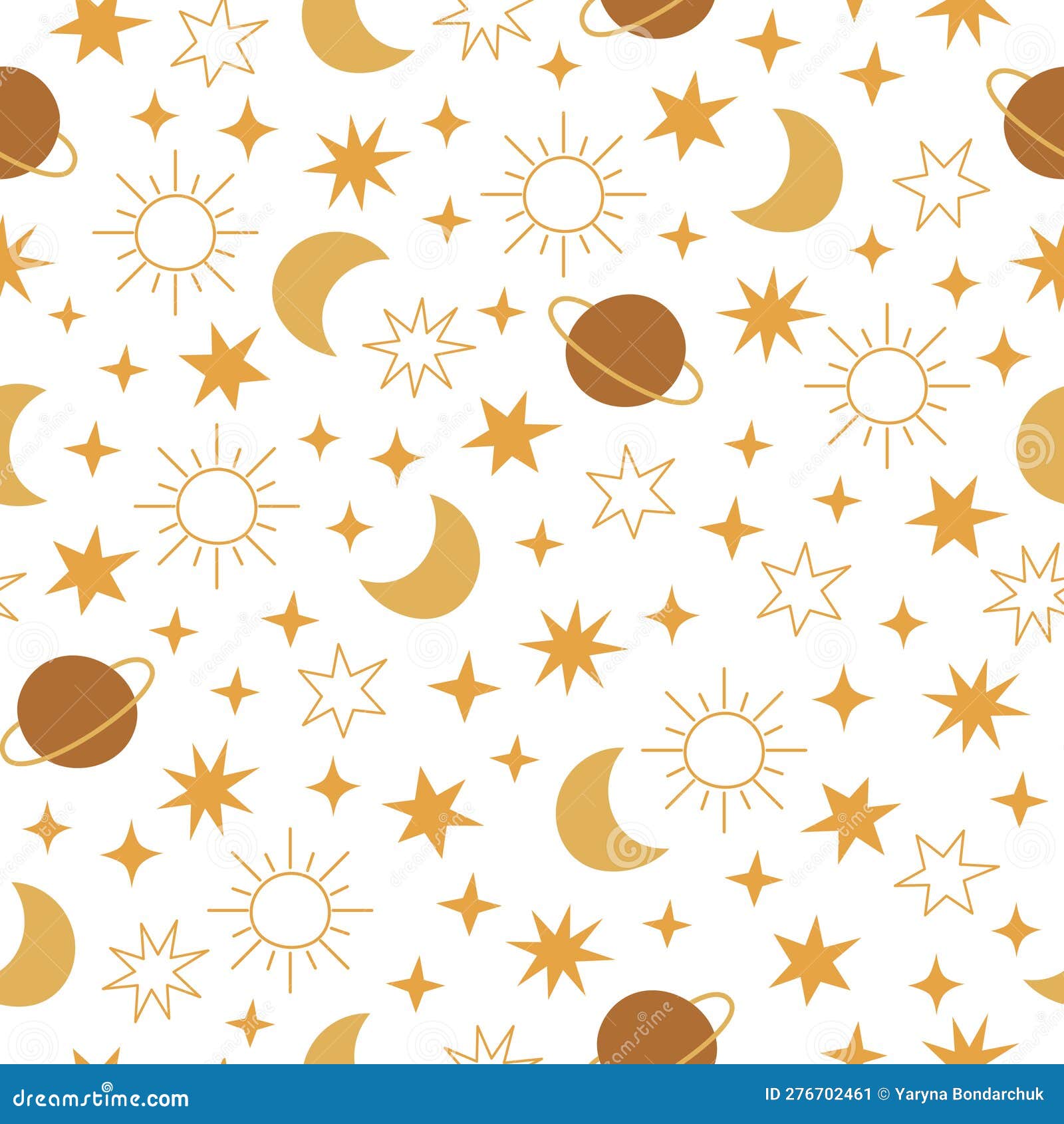 Boho Celestial Seamless Pattern with Stars, Moon and Sun