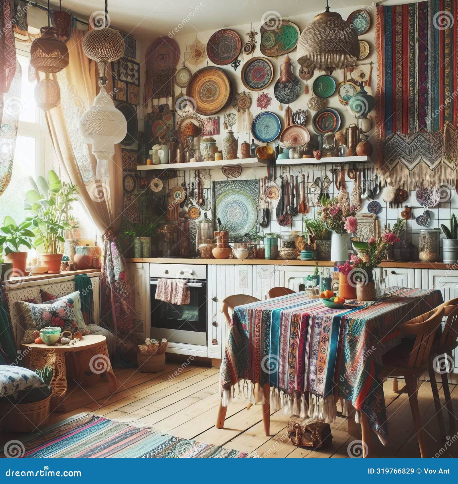103 Boho Chic_ a Kitchen with a Bohemian Design Aesthetic, Fetu Stock