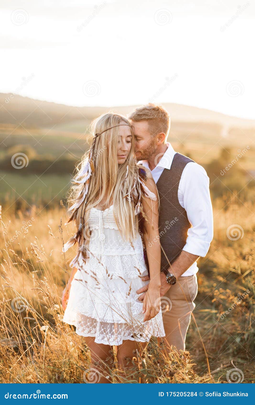 Boho Couple Holding Hands And Embracing Together, Walking In