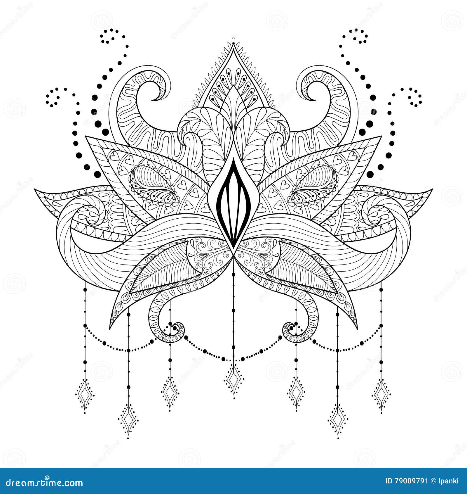 Boho Doodle Lotus Flower, Blackwork Tattoo Design Stock Vector - Illustration of flower, mandala: 79009791