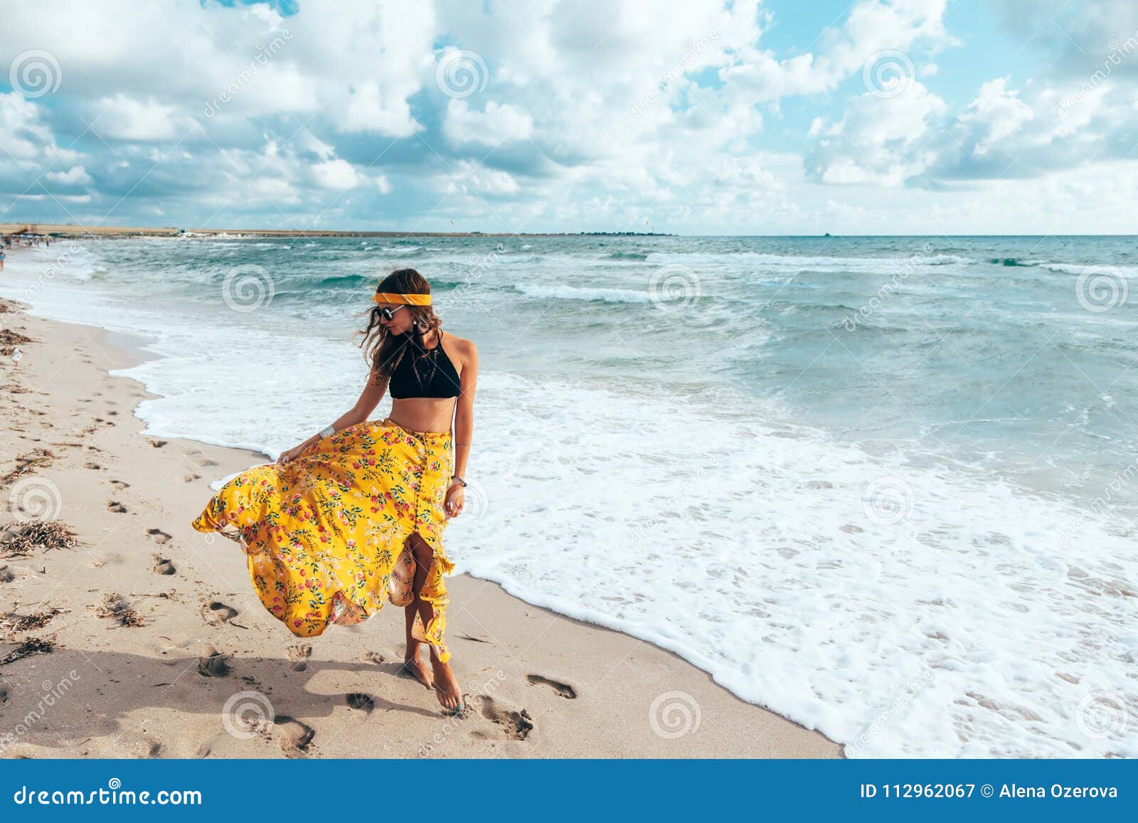 Boho Girl Walking on the Beach Stock Image - Image of island, fashion ...