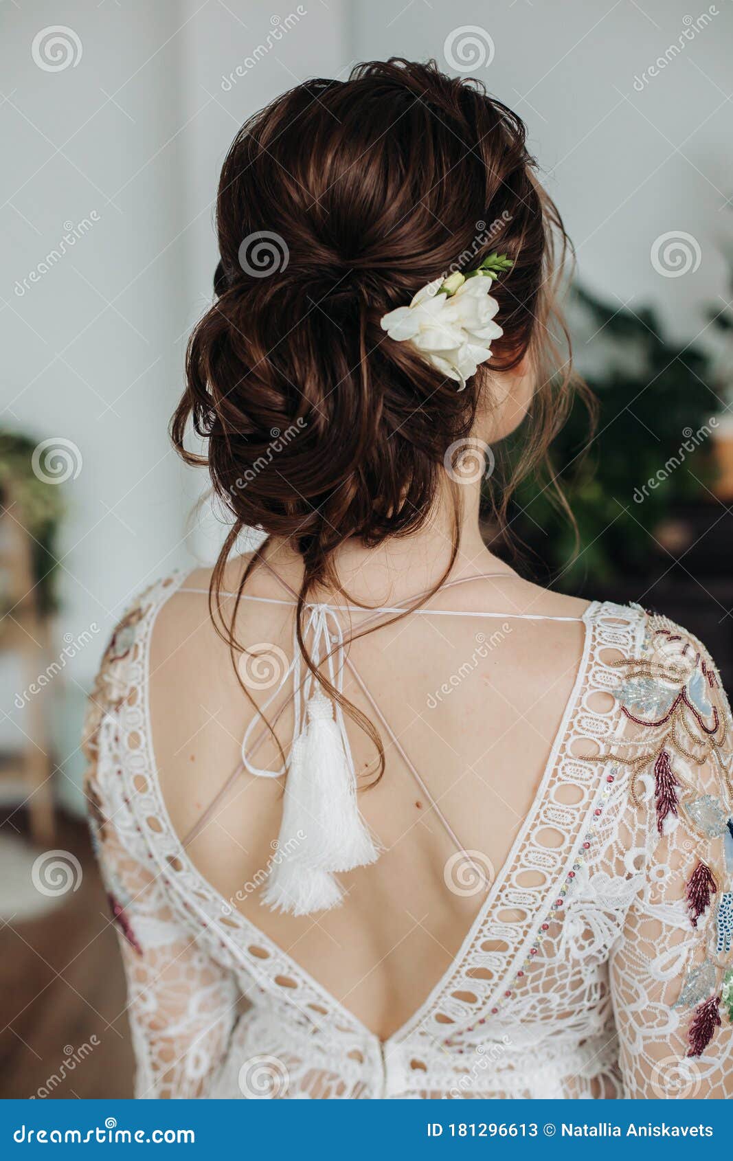 Boho Hairstyle. Bride  Bride with Fashionable Stock  Image - Image of lace, engagement: 181296613