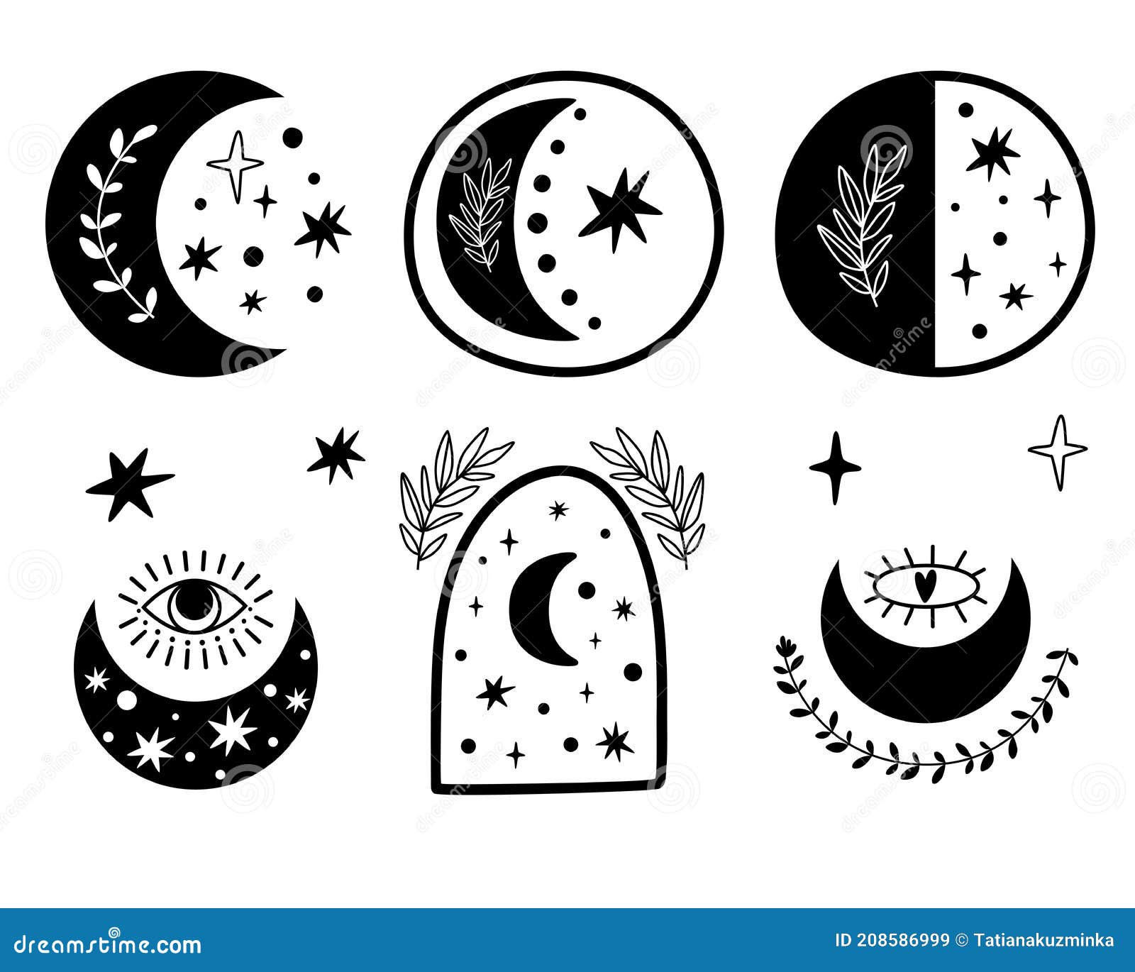 Boho Moon Set Celestial Moon Logo Collection Moon And Stars Isolated