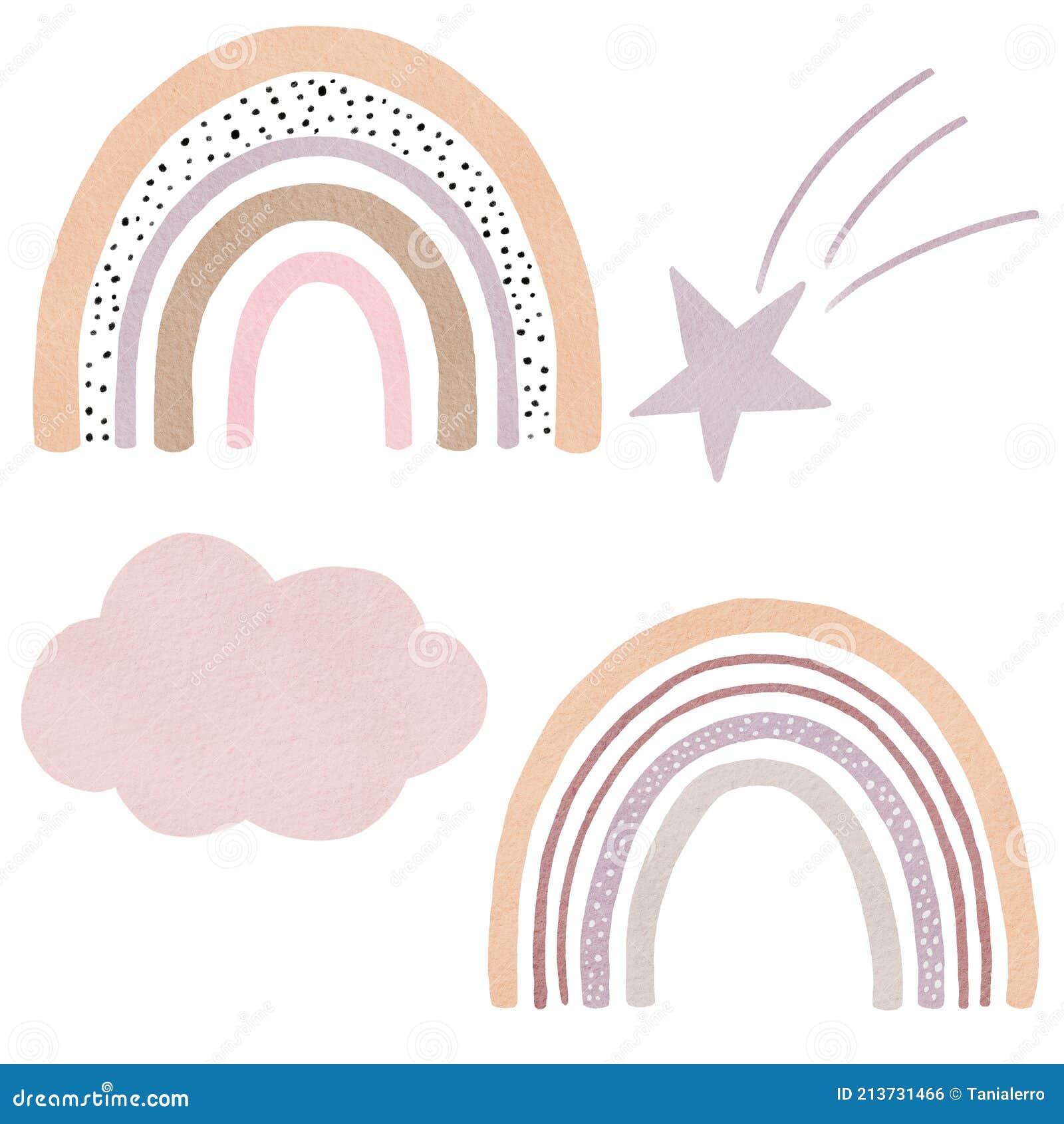 Boho Rainbow Watercolor Clipart Set. Hand Painted Neutral Colors
