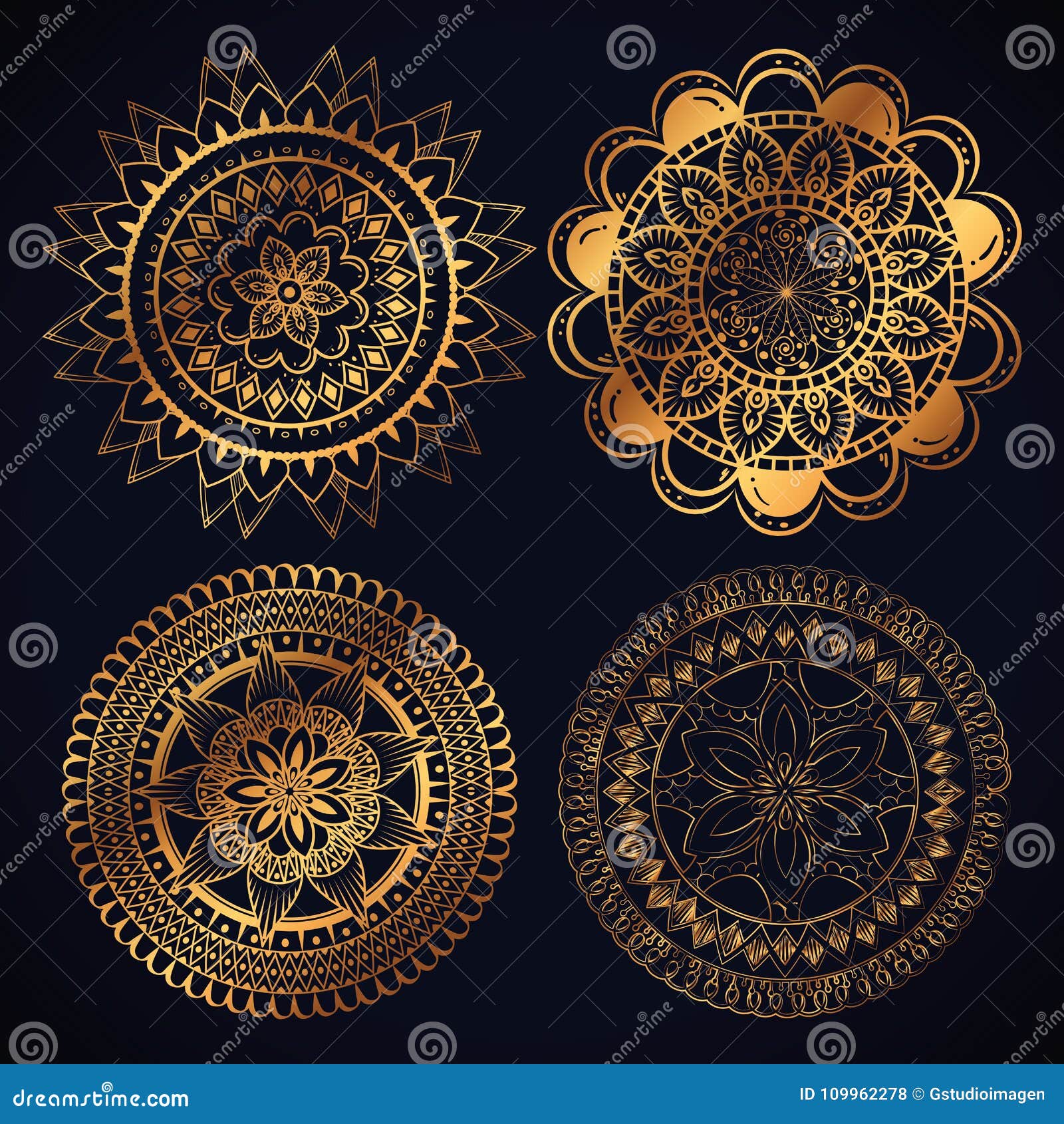 Download Boho Style Golden Mandala Set Icons Stock Vector ...