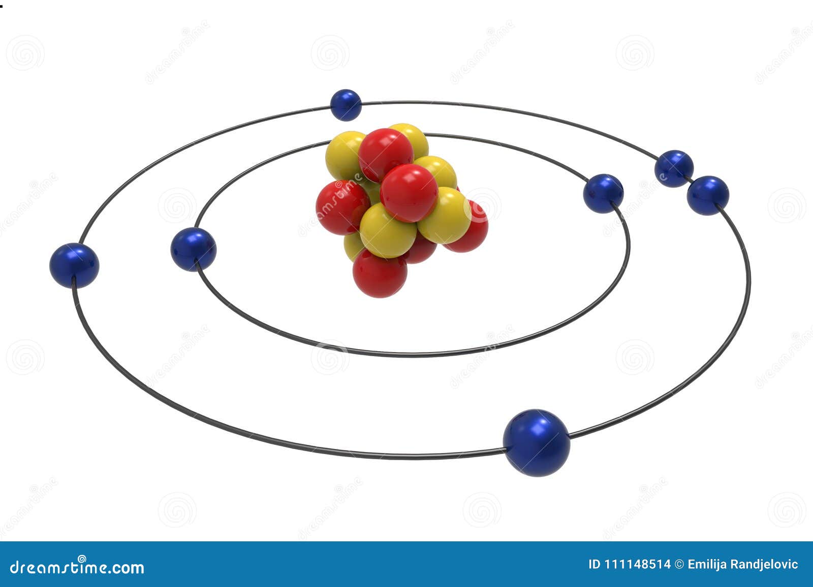 bohr model of nitrogen atom with proton, neutron and electron