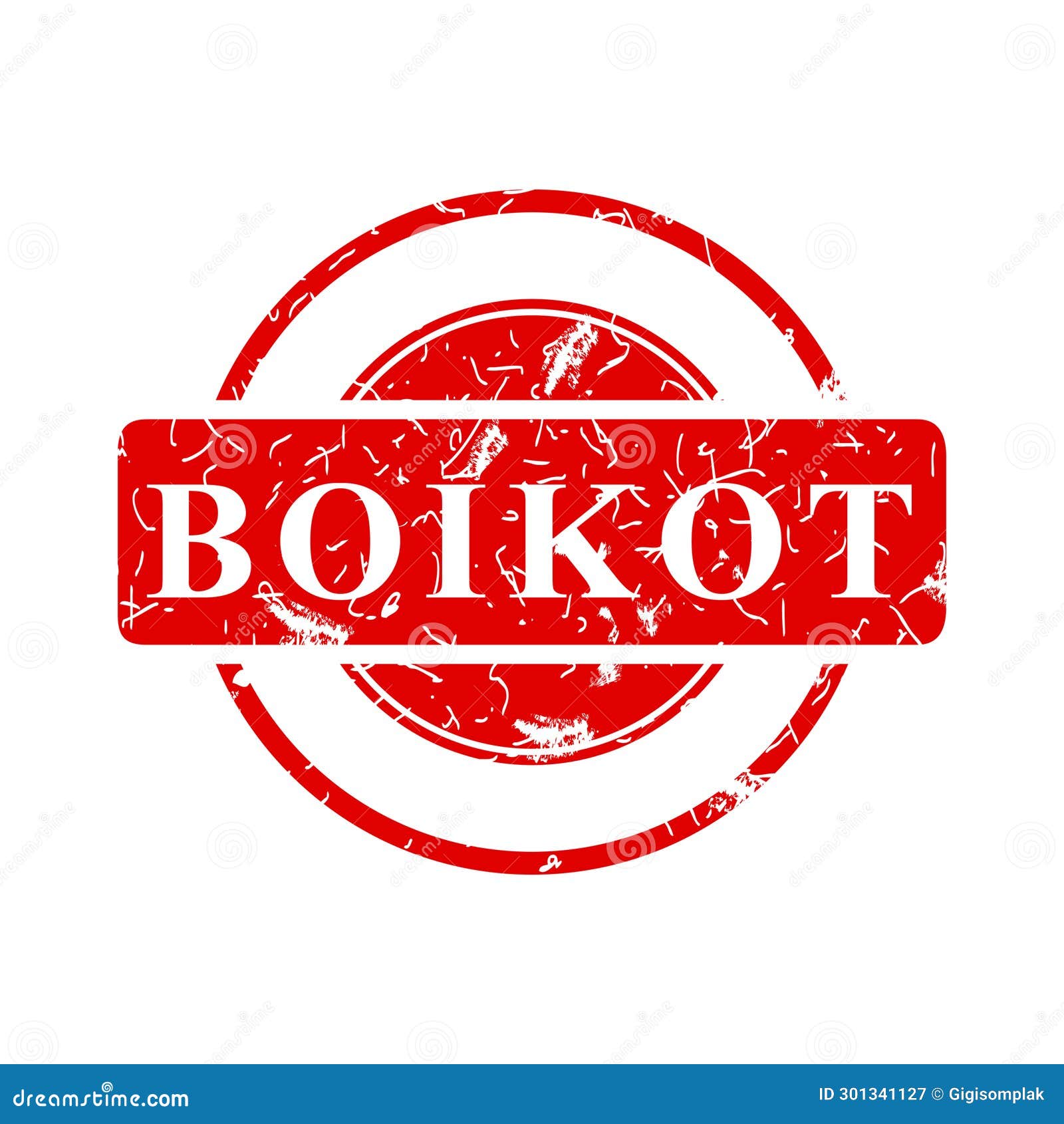 boikot, boycott in indonesia languange, simple  circle rust dirty red simple  rubber stamp effect