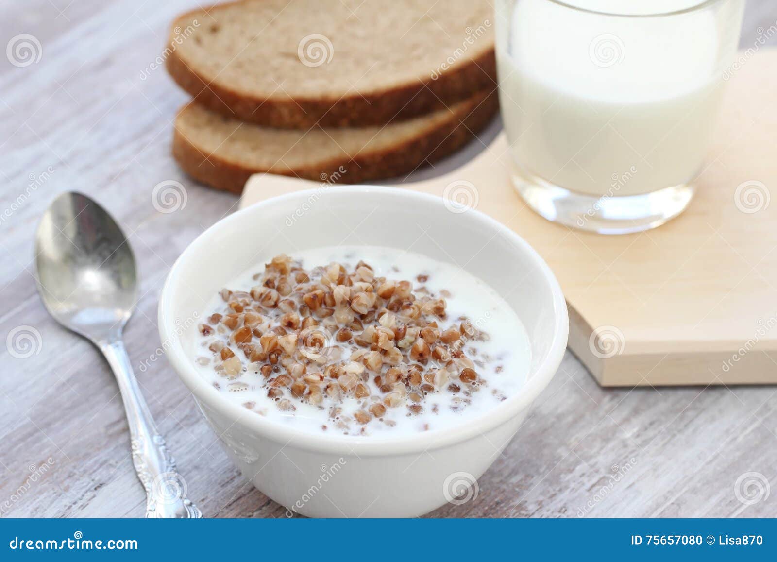 Boiled buckwheat with milk stock photo. Image of dinner 75657080