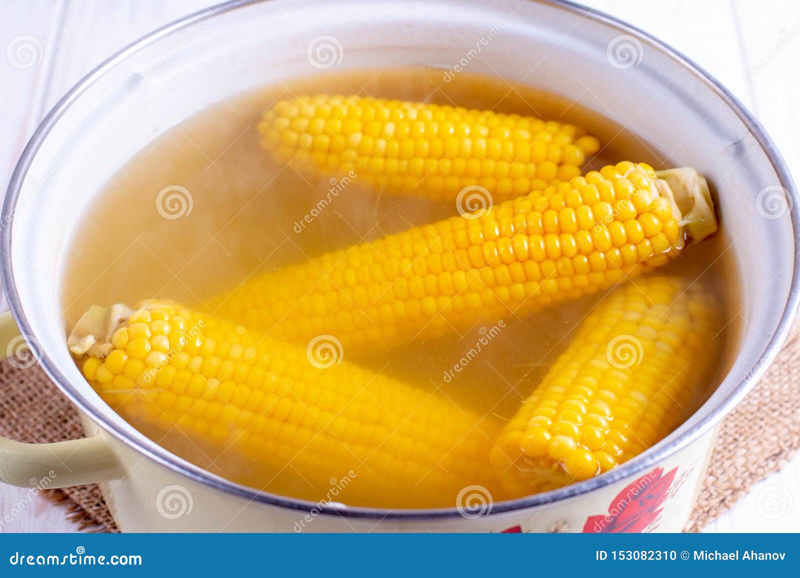 Boiled corn in a boiler stock photo. Image of detail 153082310