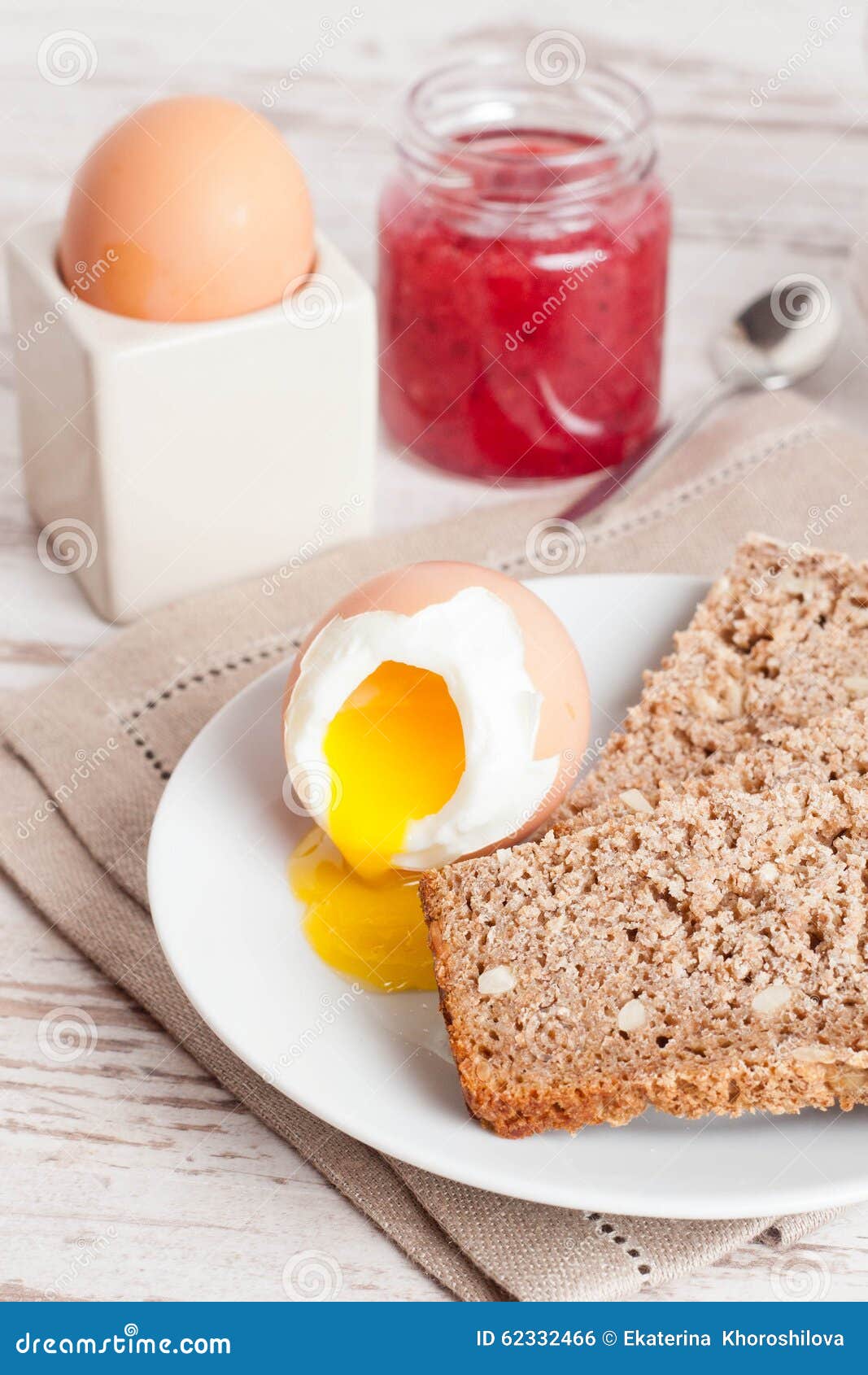 Boiled Egg, Bread and Jam for Breakfast Stock Photo Image of culinary