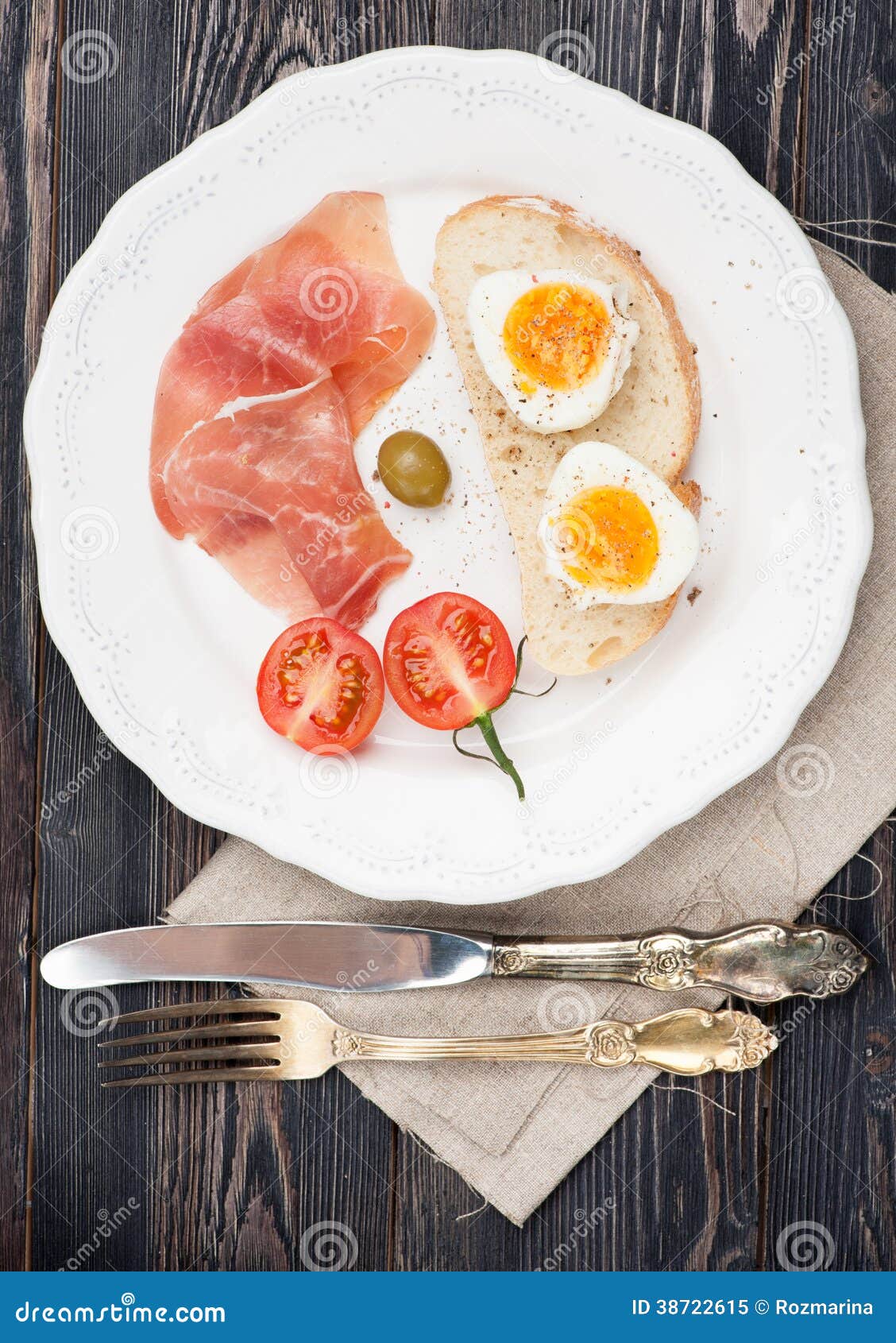 Boiled Egg and Parma Ham Tomato and Olives Stock Image Image of cooked, parma 38722615