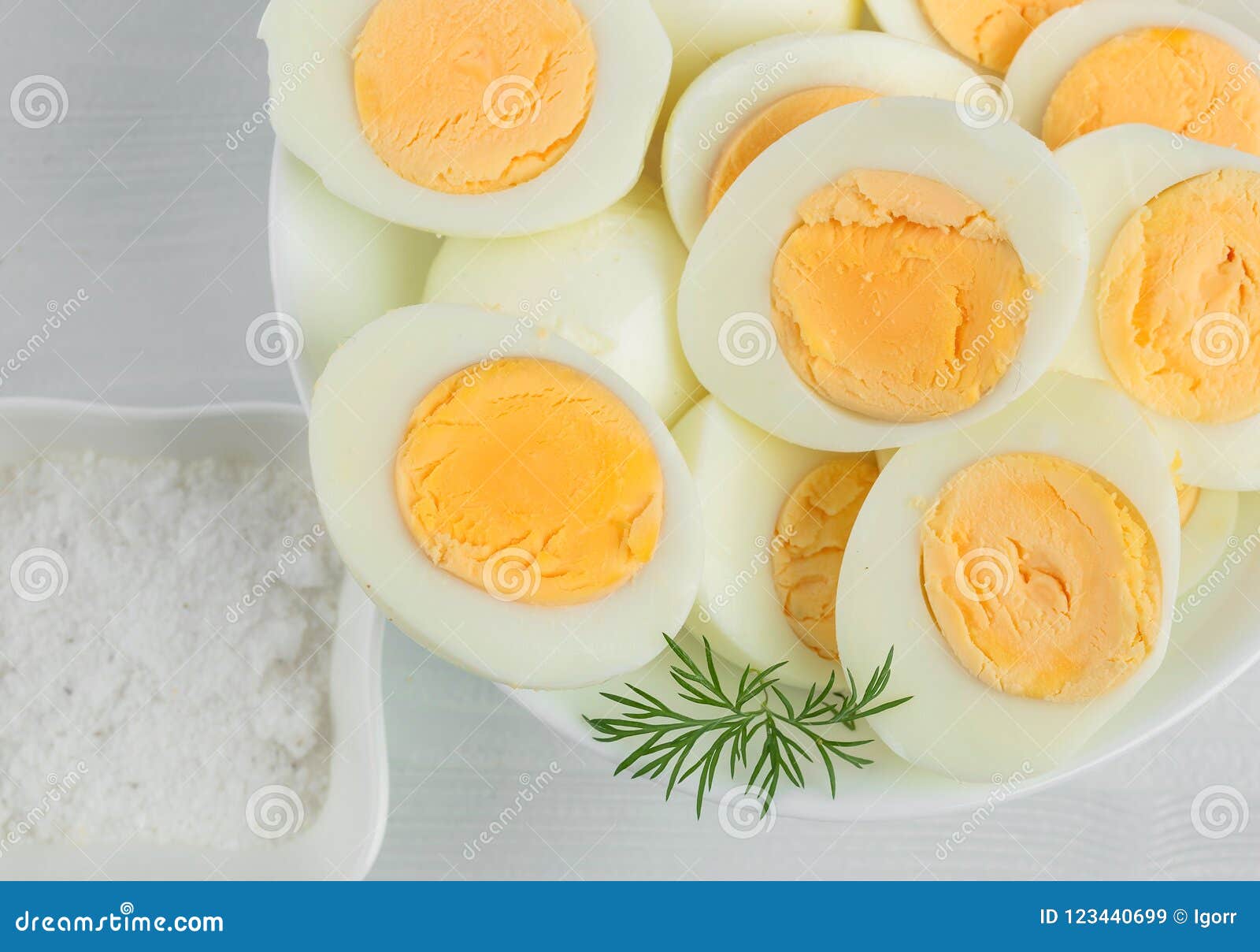 Boiled eggs with dill . stock image. Image of healthy 123440699