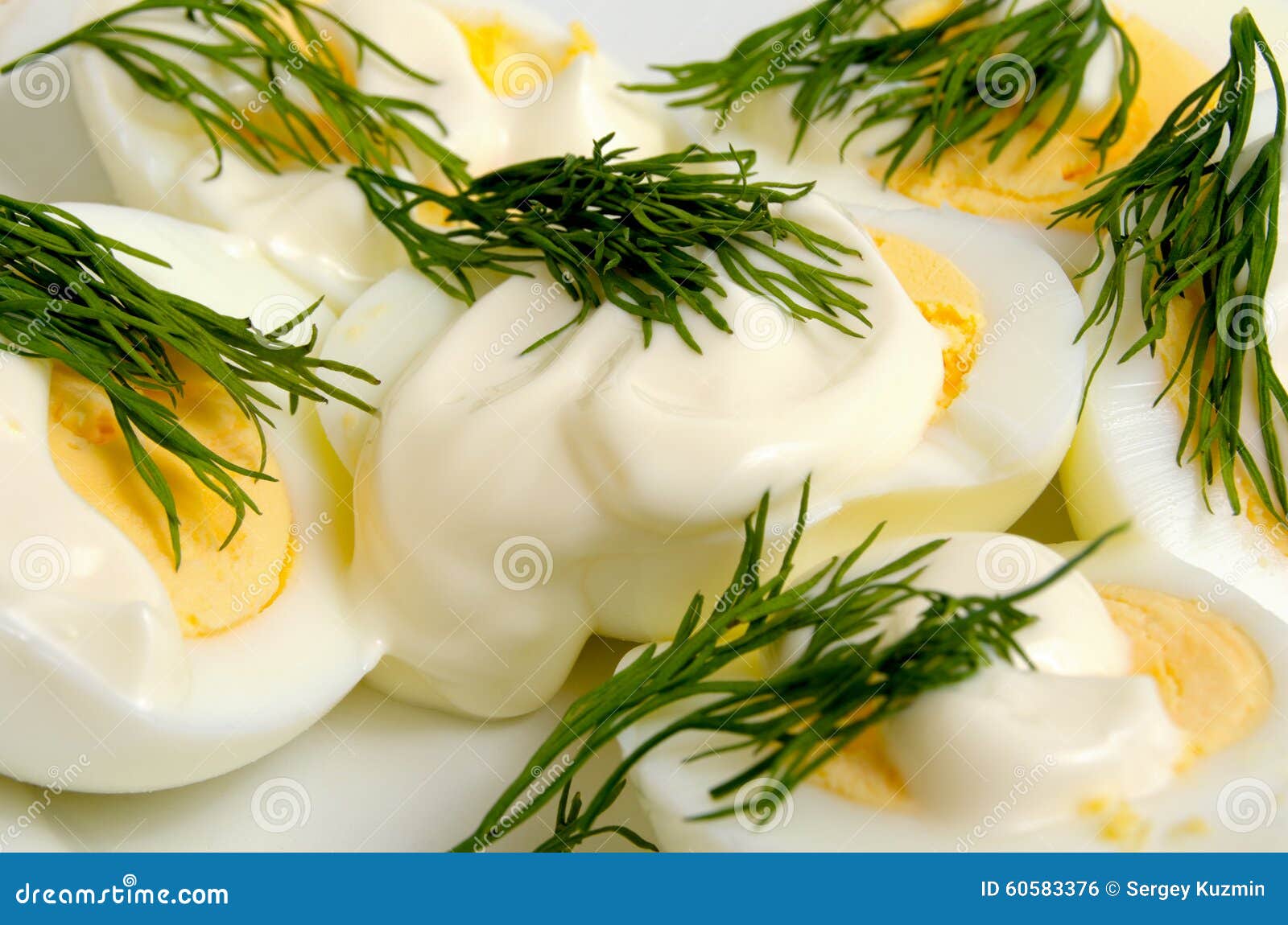 Boiled Eggs with Mayonnaise and Dill. Stock Photo Image of food