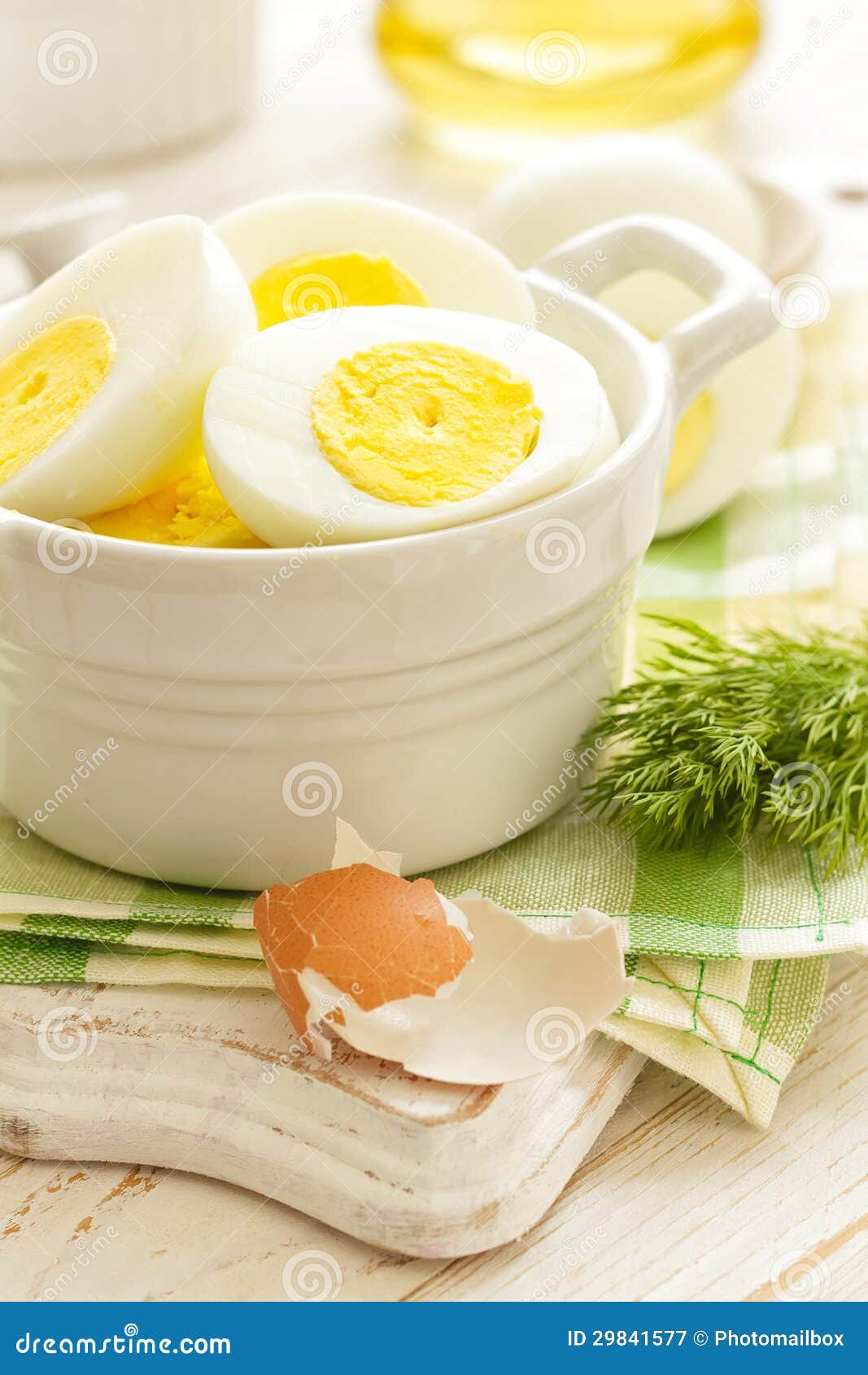 Boiled eggs in a rustic pannikin