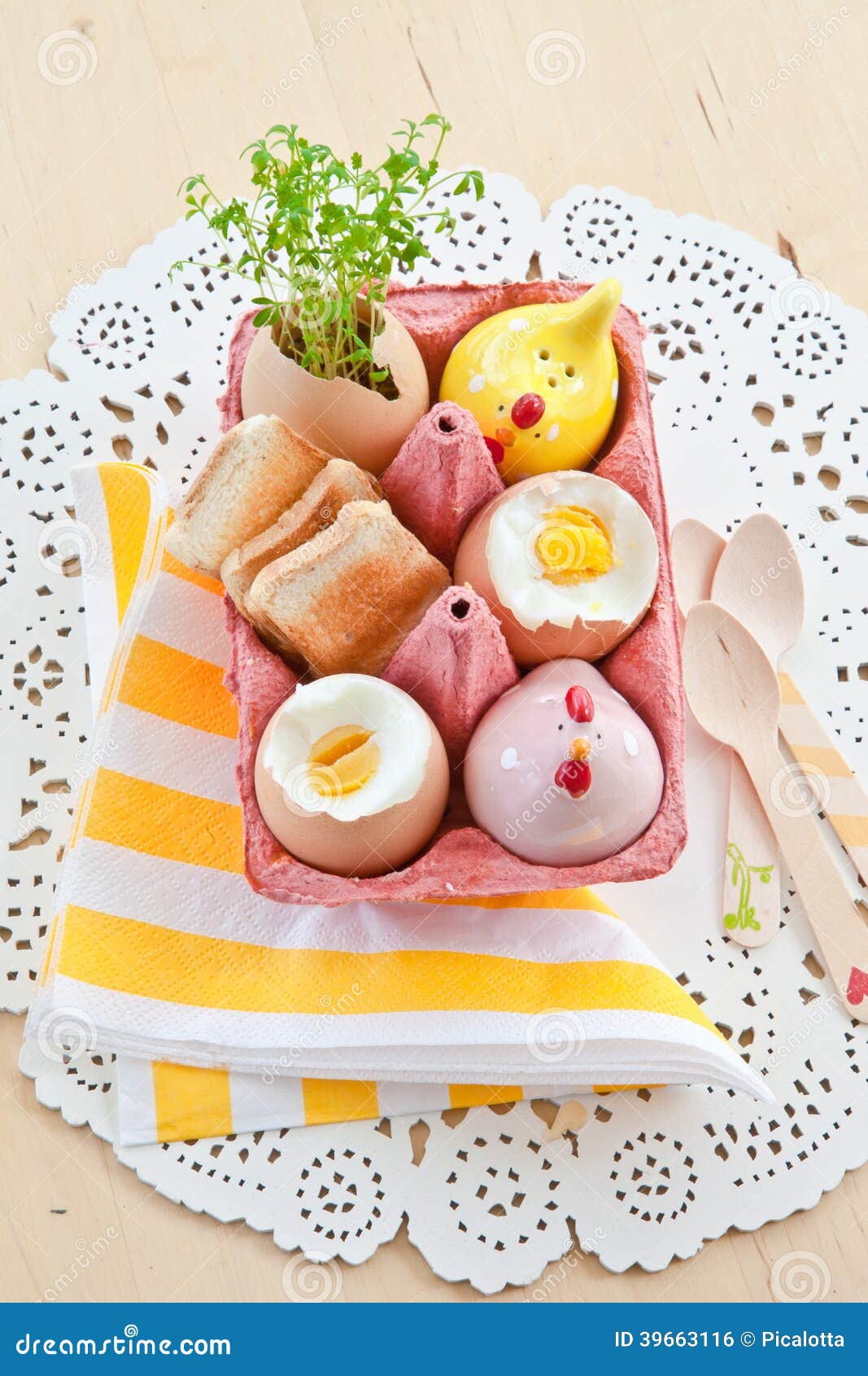 Boiled Eggs with Salt and Pepper Shakers Stock Photo Image of cress