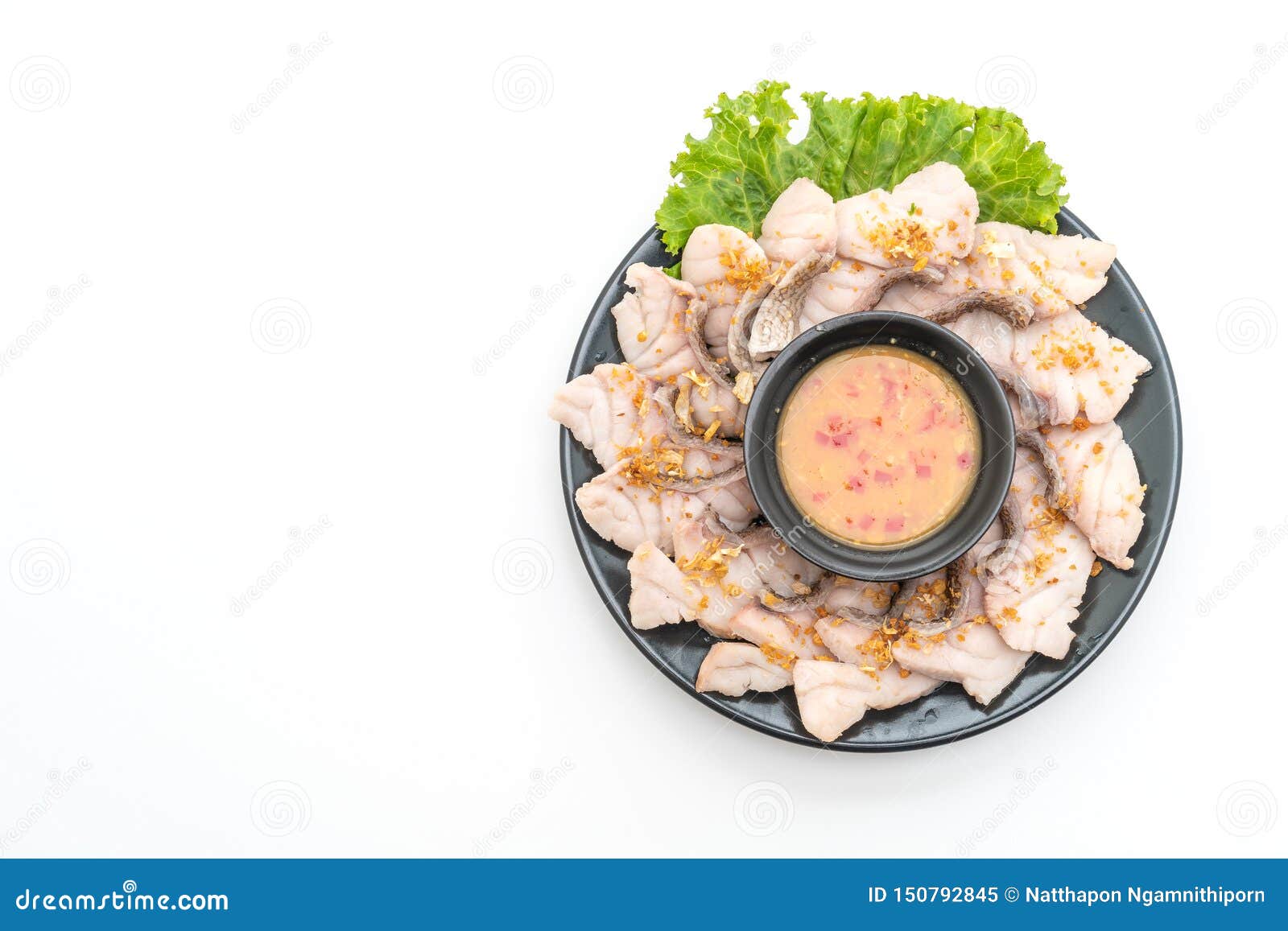 Boiled fish dip with sauce stock image. Image of dinner 150792845