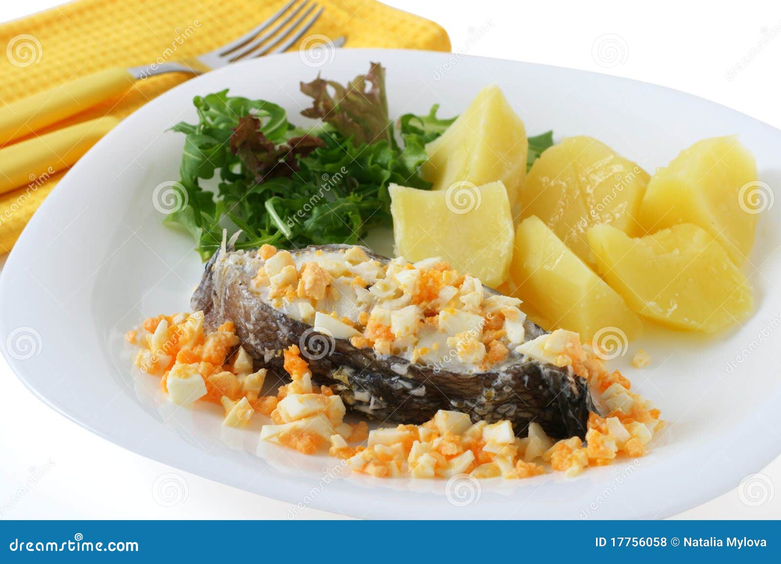 Boiled Fish with Egg and Potato Stock Photo Image of abrotea, dietary 17756058